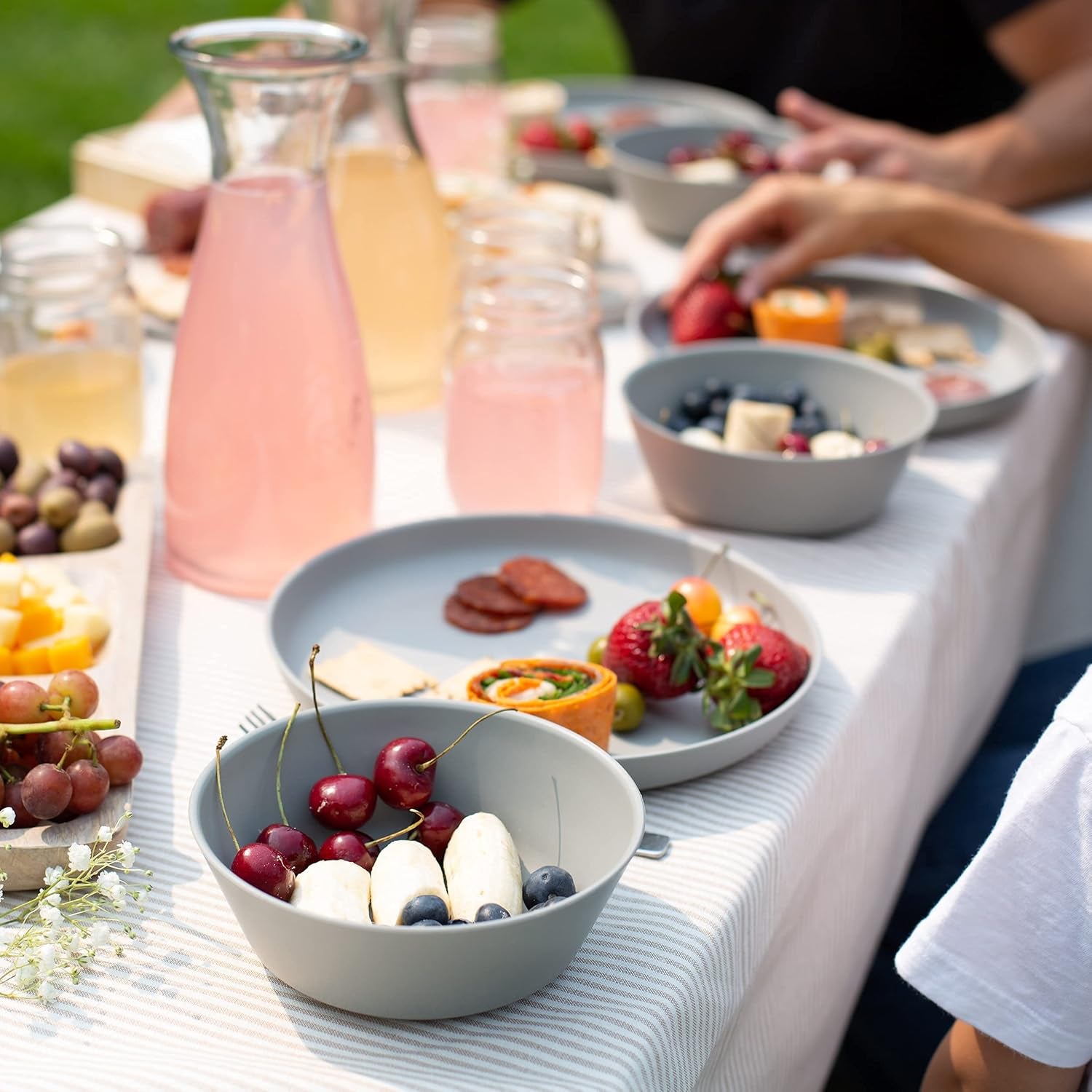 Premium Wheat Straw Plates and Bowls Sets - 8-Piece Wheat Straw Dinnerware Sets - Unbreakable & Reusable Microwave Safe Plastic Dinner Plates for Outdoors, RV, Camping Dishes - Feather