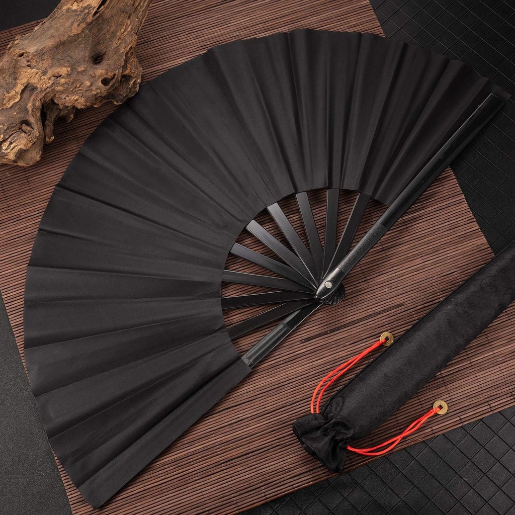 6 Packs Large Clap Fans for Line Dancing Large Chinese Folding Hand Fans for Men and Women, Festival, Tai Ji, Kungfu, Martial Art, Gifts (Black)
