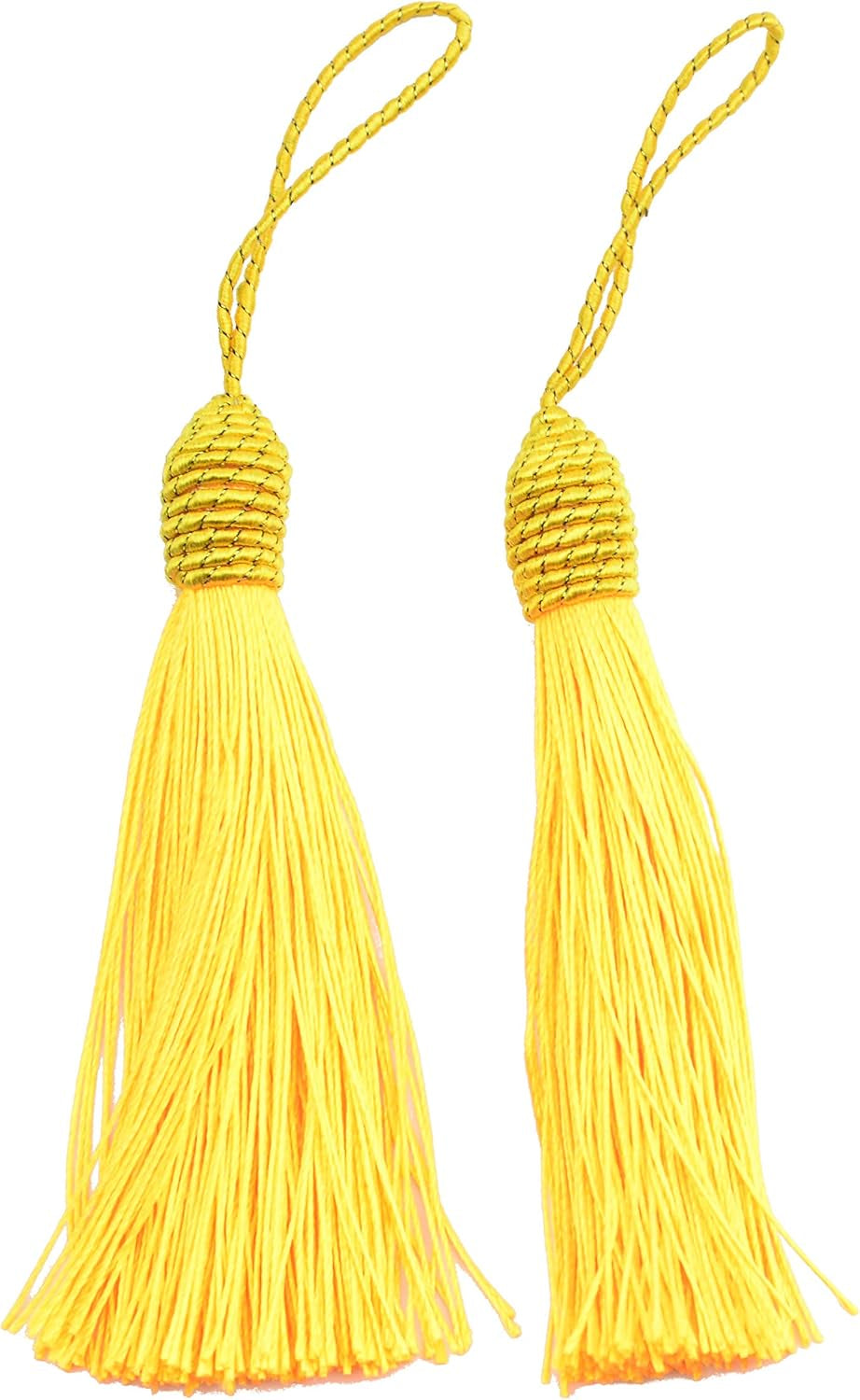 20Pcs 15.5Cm/6 Inch Silky Floss Bookmark Tassels with 2-Inch Cord Loop and Small Chinese Knot for Jewelry Making, Souvenir, Bookmarks, DIY Craft Accessory (Royal Gold)