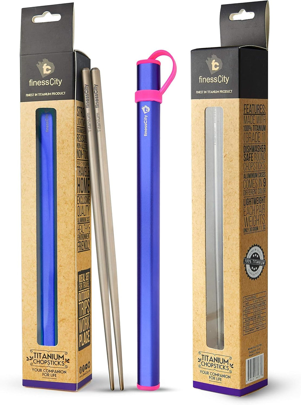 Chopsticks, 1 Pair of Chopstick, Titanium Chopsticks with Aluminium Case (Purple)