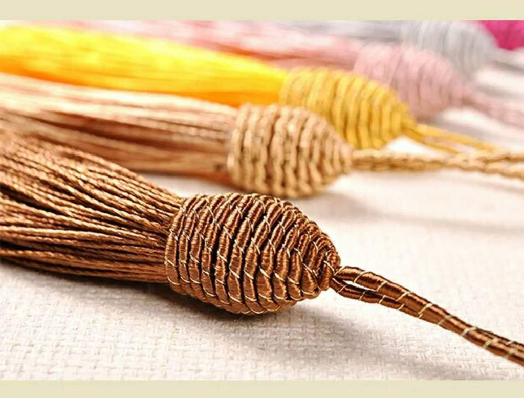 20Pcs 15.5Cm/6 Inch Silky Floss Bookmark Tassels with 2-Inch Cord Loop and Small Chinese Knot for Jewelry Making, Souvenir, Bookmarks, DIY Craft Accessory (Royal Gold)