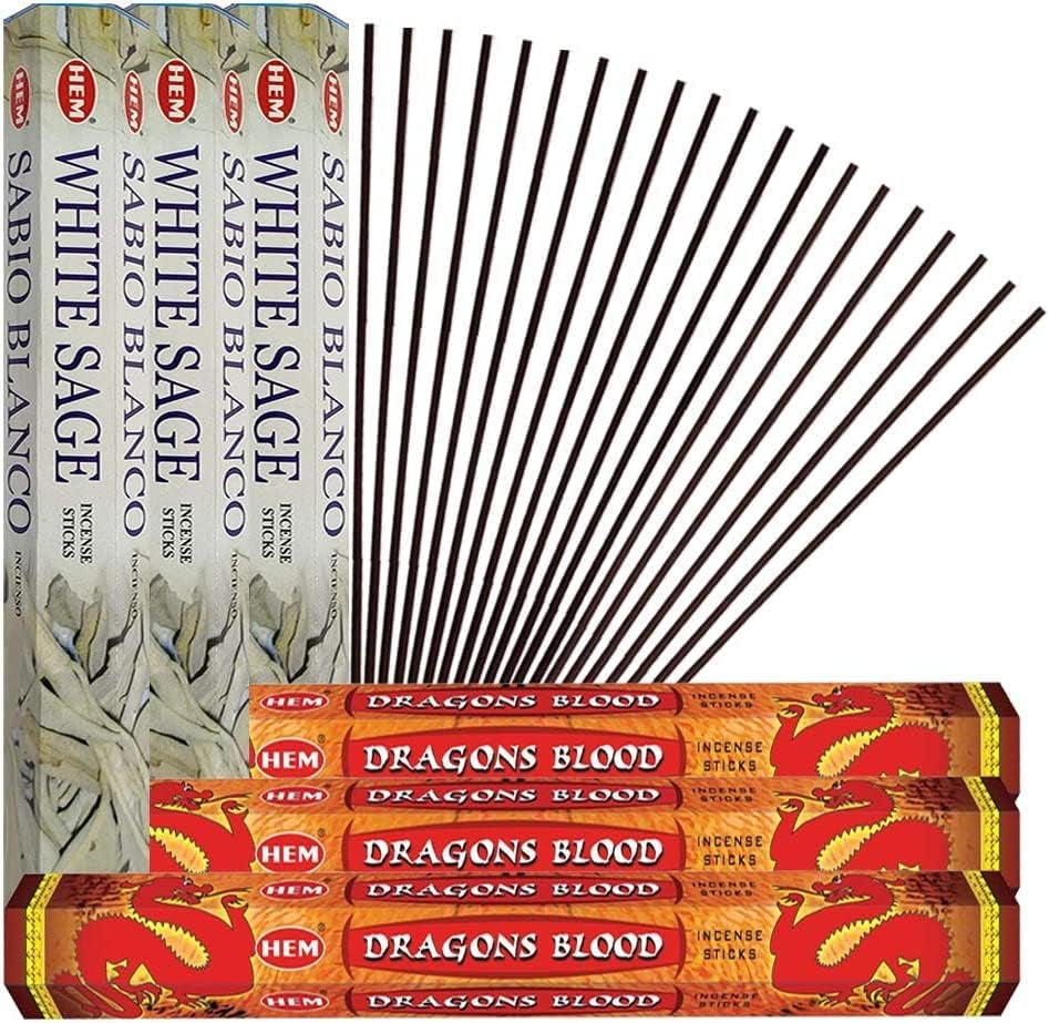 Dragon'S Blood Incense Sticks and White Sage Incense Sticks with Incense Holder Bundle for Home Fragrance and Smudging