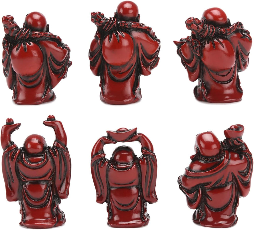 BRABUD 2.5'' Red Resin Laughing Buddha Figurines Good Gift and Collection Set of 6 (Big Red)