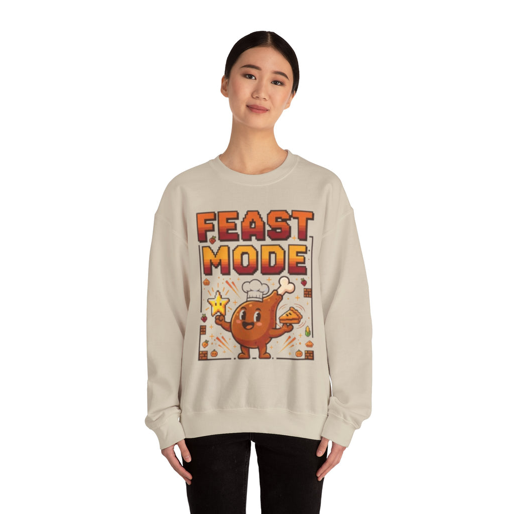 Feast Mode Sweatshirt – Funny Thanksgiving Food Cartoon Crewneck