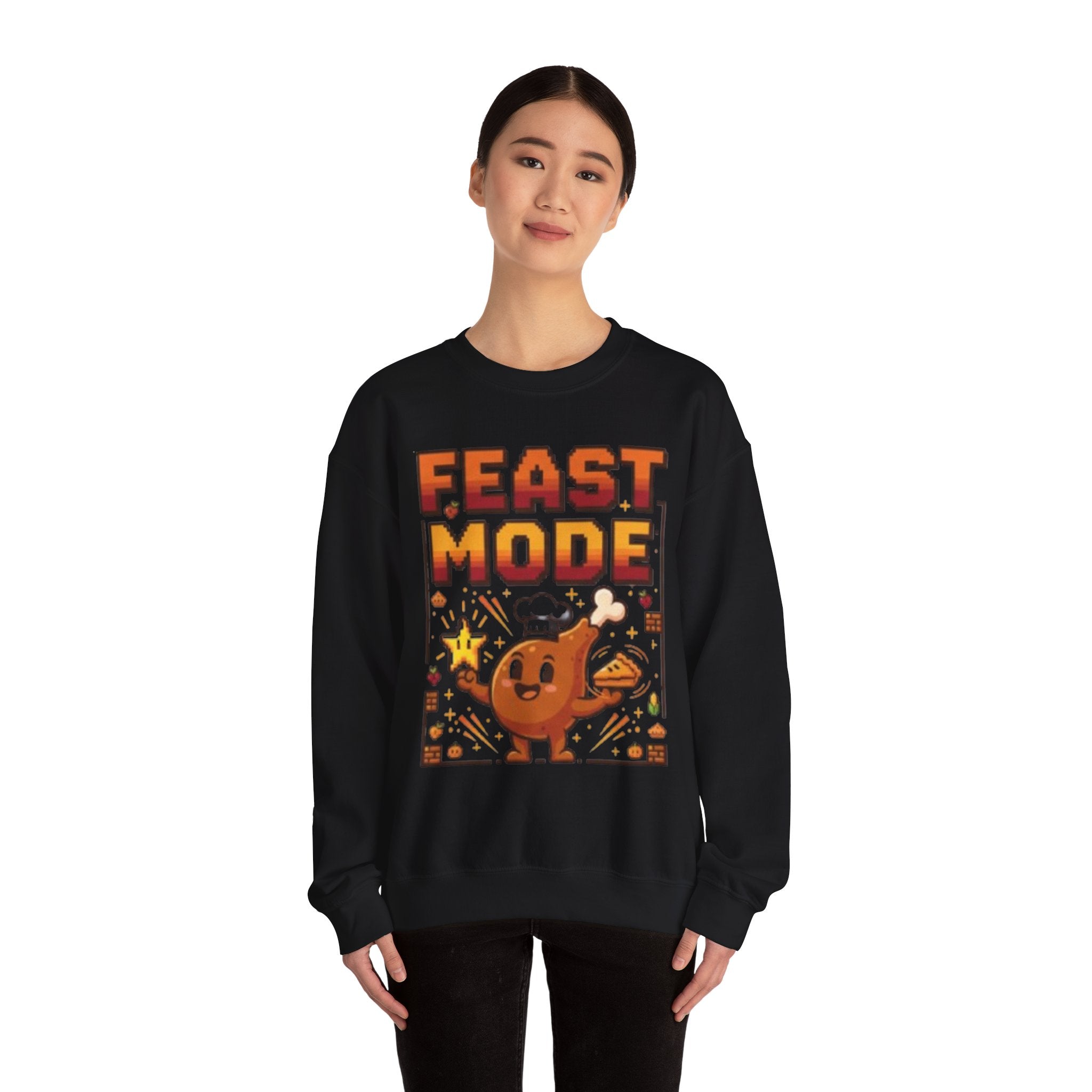 Feast Mode Sweatshirt – Funny Thanksgiving Food Cartoon Crewneck
