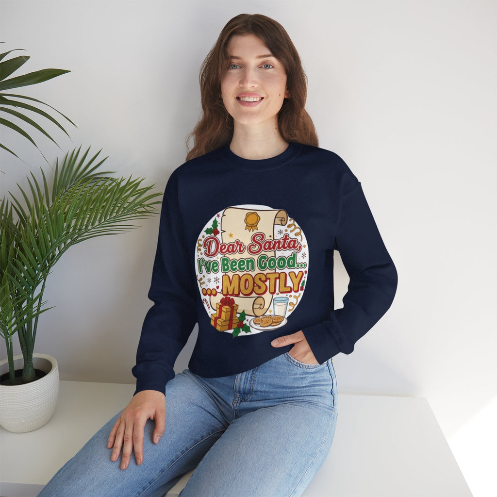 Sweatshirt — "Dear Santa, I've Been Good... Mostly" Funny Christmas Crewneck