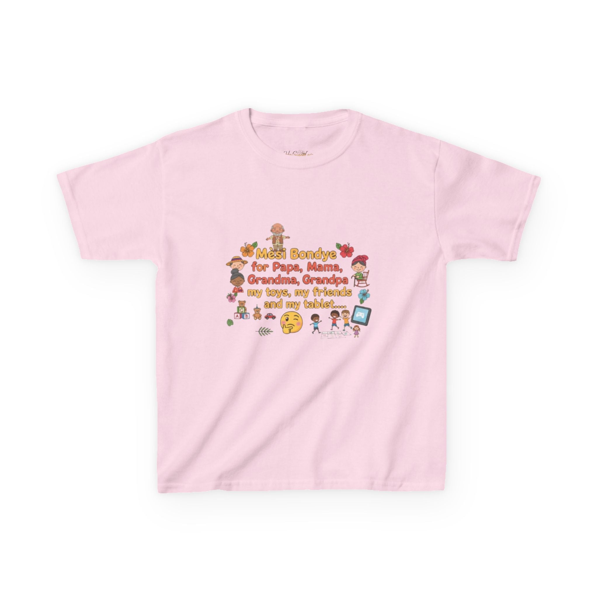 Kids Tee — 'Mèsi Bondye for Papa, Mama, Grandma, Grandpa' Thanksgiving Gratitude Shirt