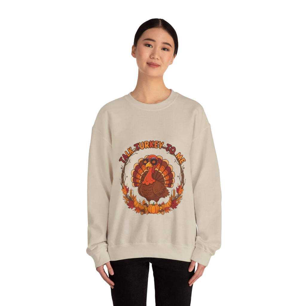 Thanksgiving Turkey Crewneck Sweatshirt - "Talk Turkey To Me" Fall Graphic