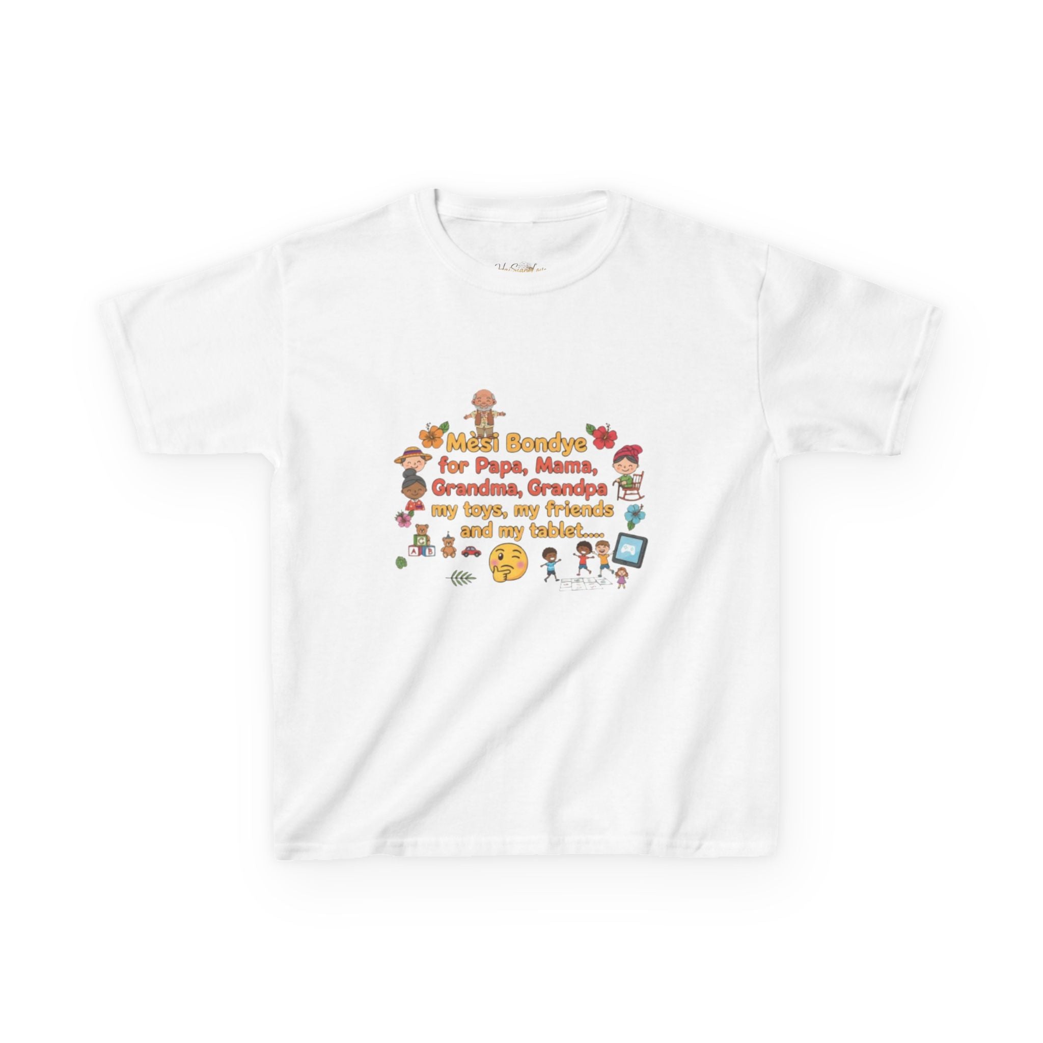 Kids Tee — 'Mèsi Bondye for Papa, Mama, Grandma, Grandpa' Thanksgiving Gratitude Shirt