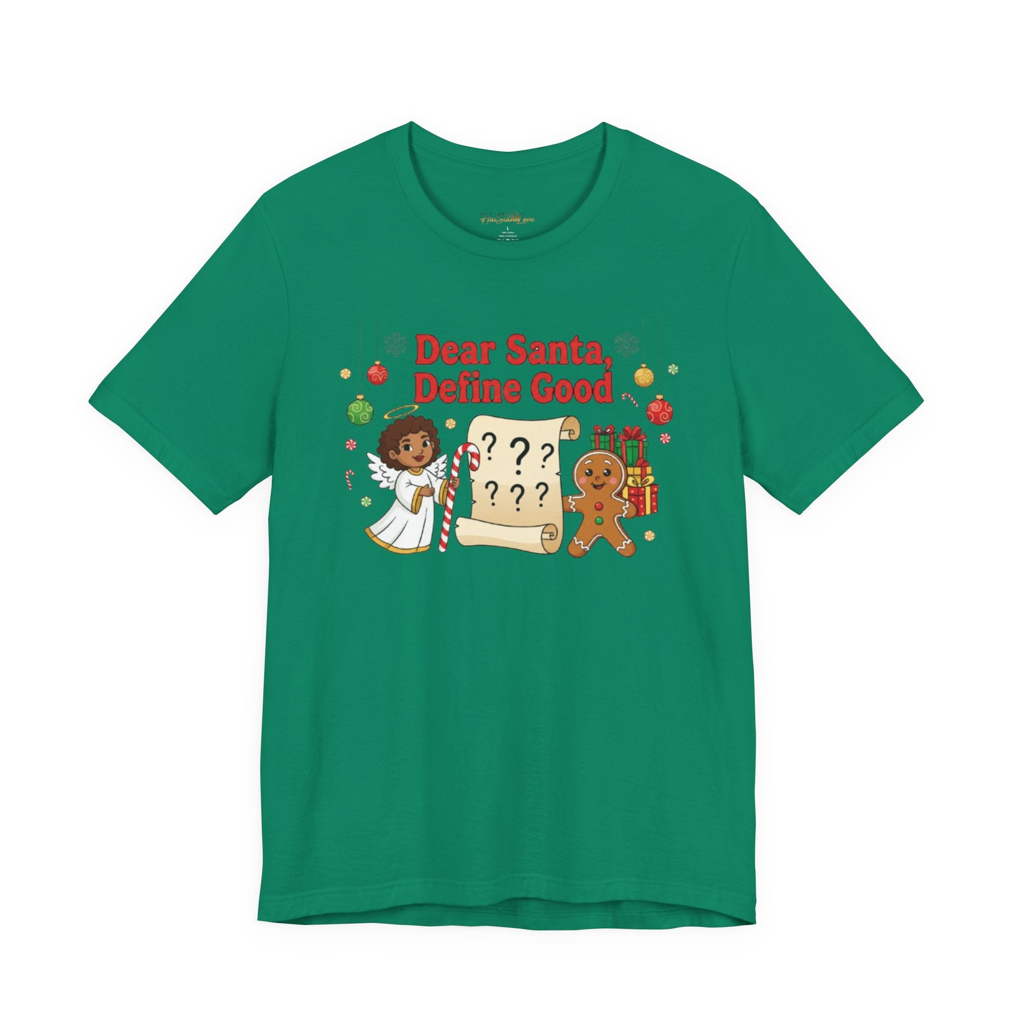 Dear Santa Define Good Christmas Tee — Cute Kids Holiday Shirt with Gingerbread & List