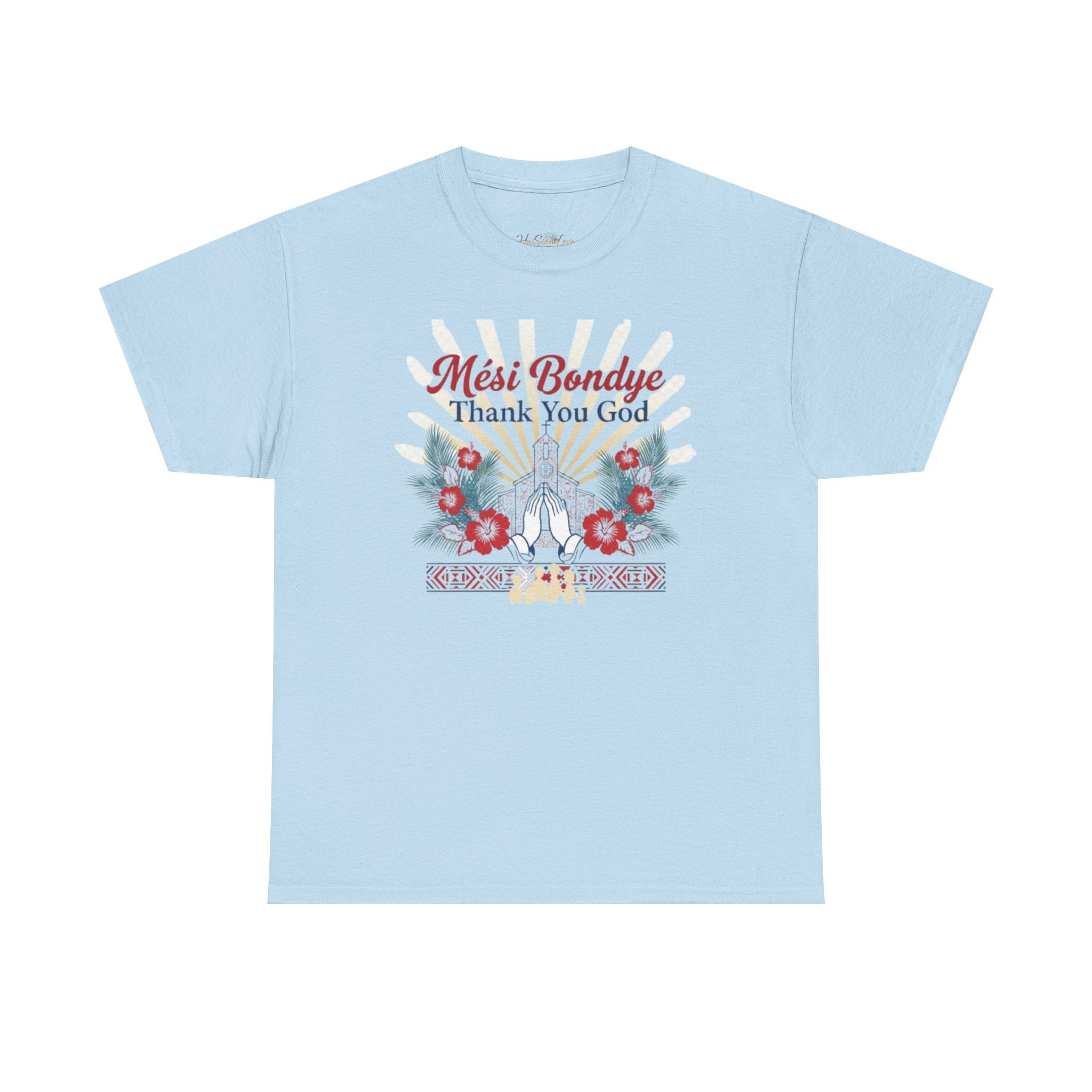 Mèsi Bondye "Thank You God" Floral Tee – Haitian Creole Faith T-Shirt