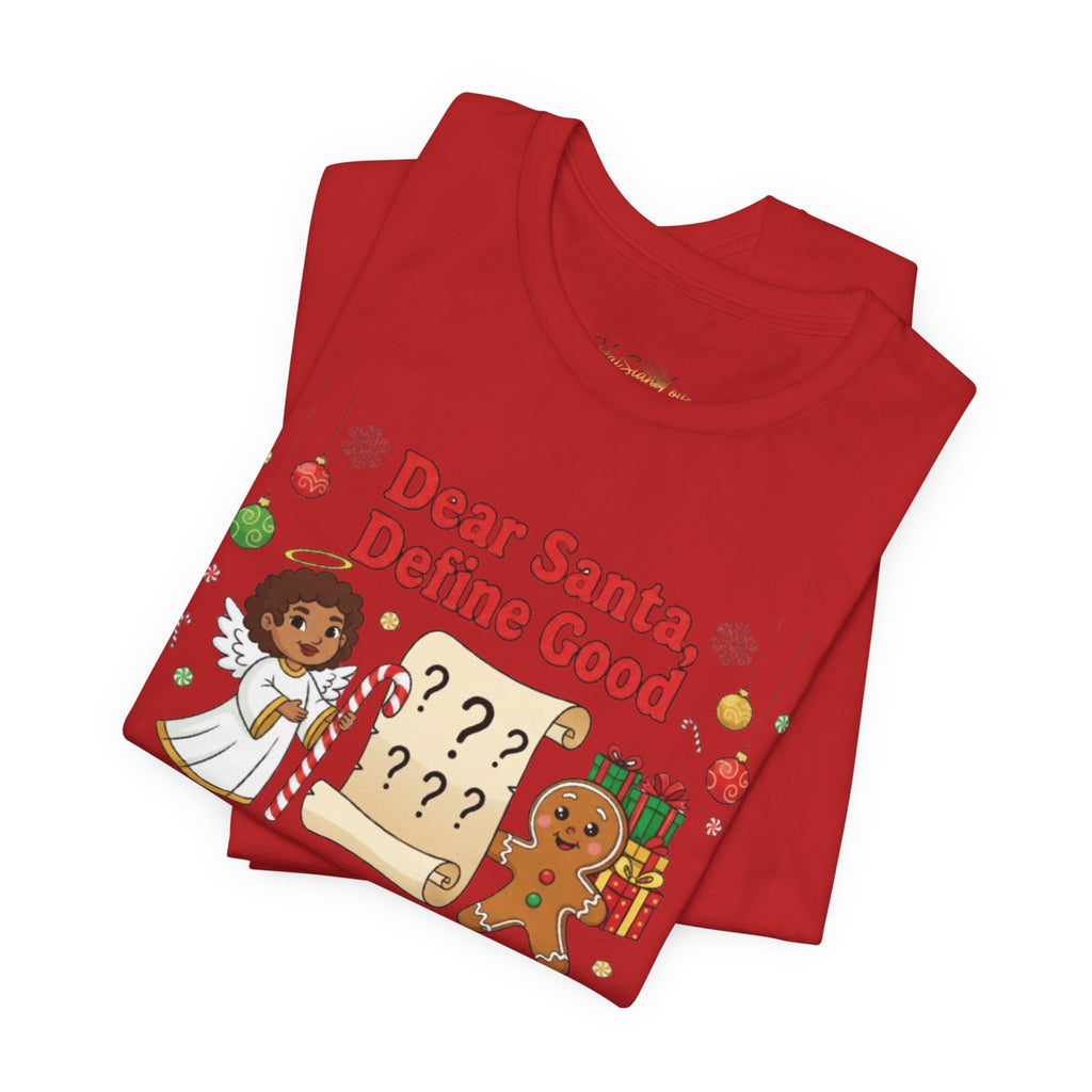 Dear Santa Define Good Christmas Tee — Cute Kids Holiday Shirt with Gingerbread & List