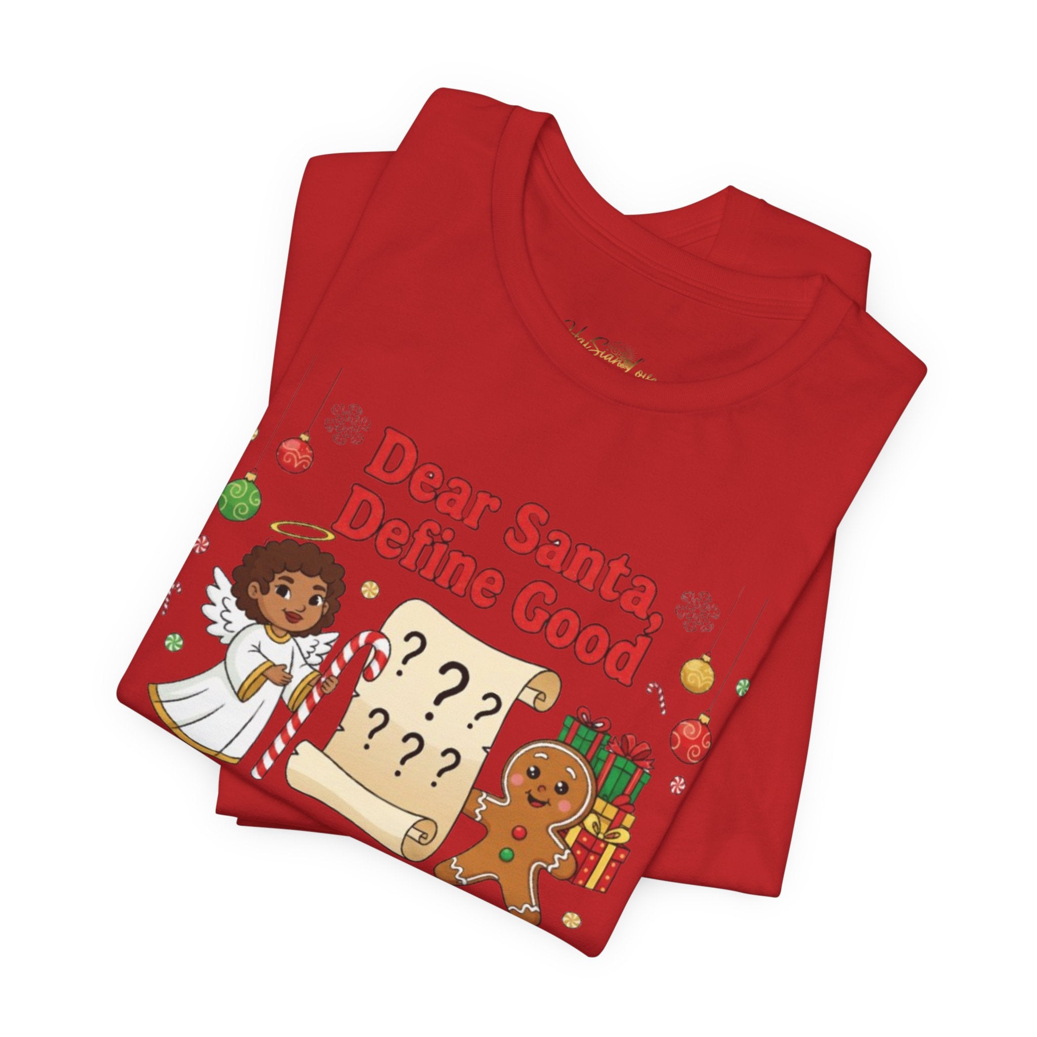 Dear Santa Define Good Christmas Tee — Cute Kids Holiday Shirt with Gingerbread & List
