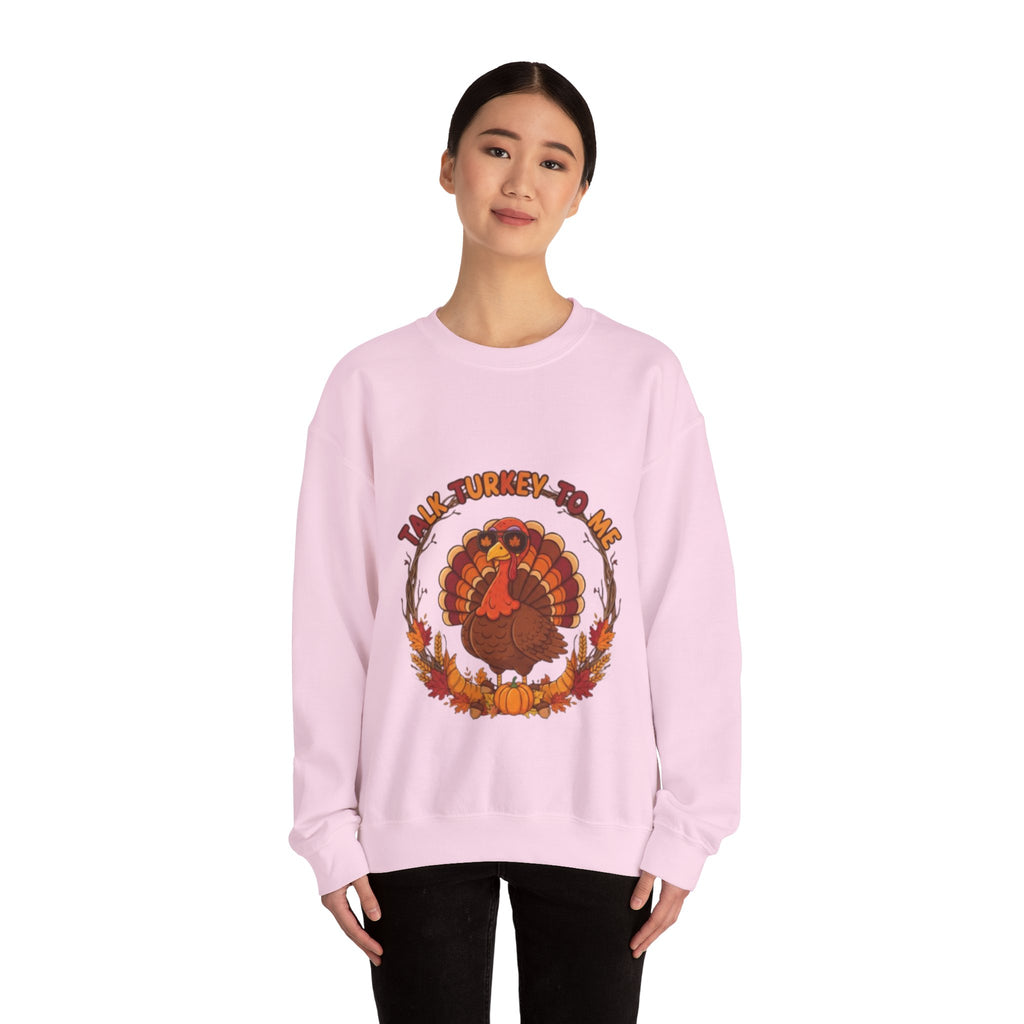 Thanksgiving Turkey Crewneck Sweatshirt - "Talk Turkey To Me" Fall Graphic