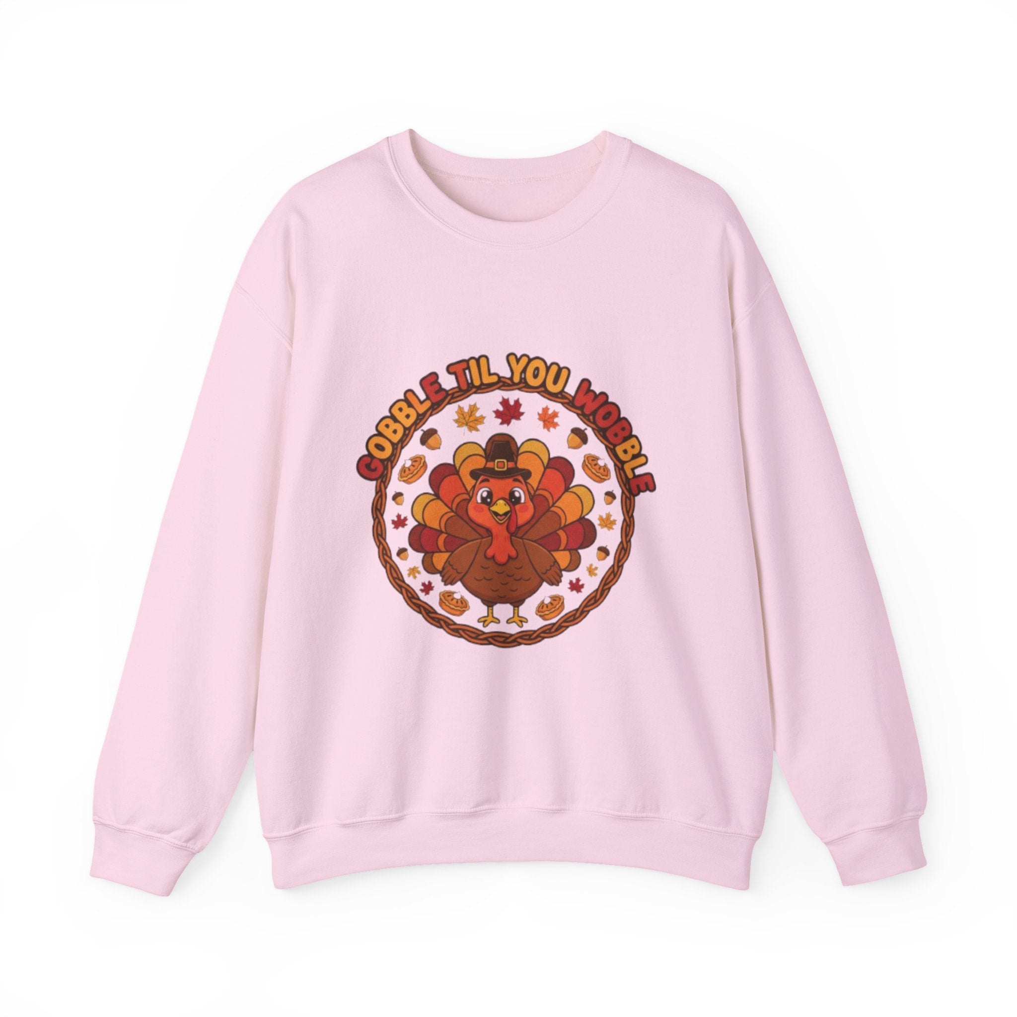 Thanksgiving Sweatshirt — "Gobble ’Til You Wobble" Cute Retro Turkey Crewneck