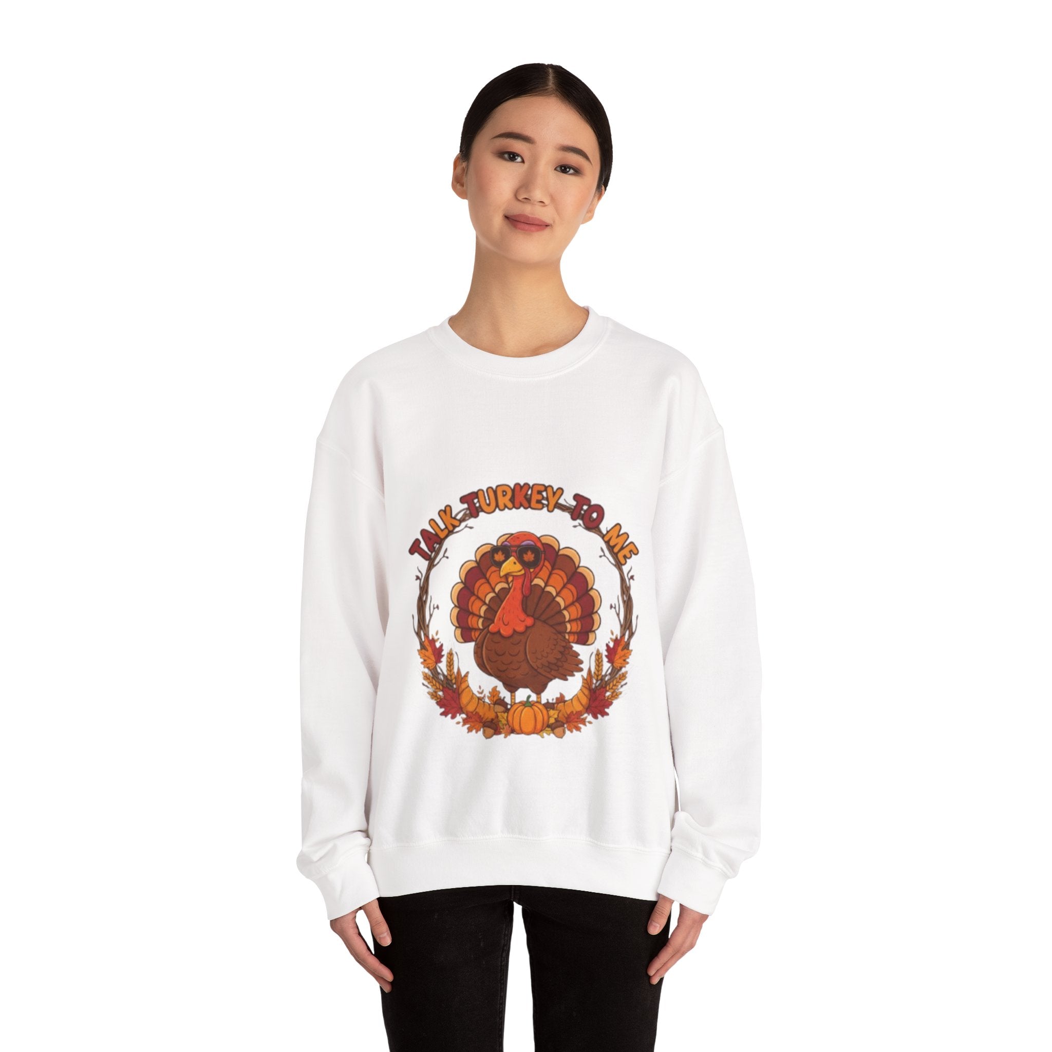 Thanksgiving Turkey Crewneck Sweatshirt - "Talk Turkey To Me" Fall Graphic