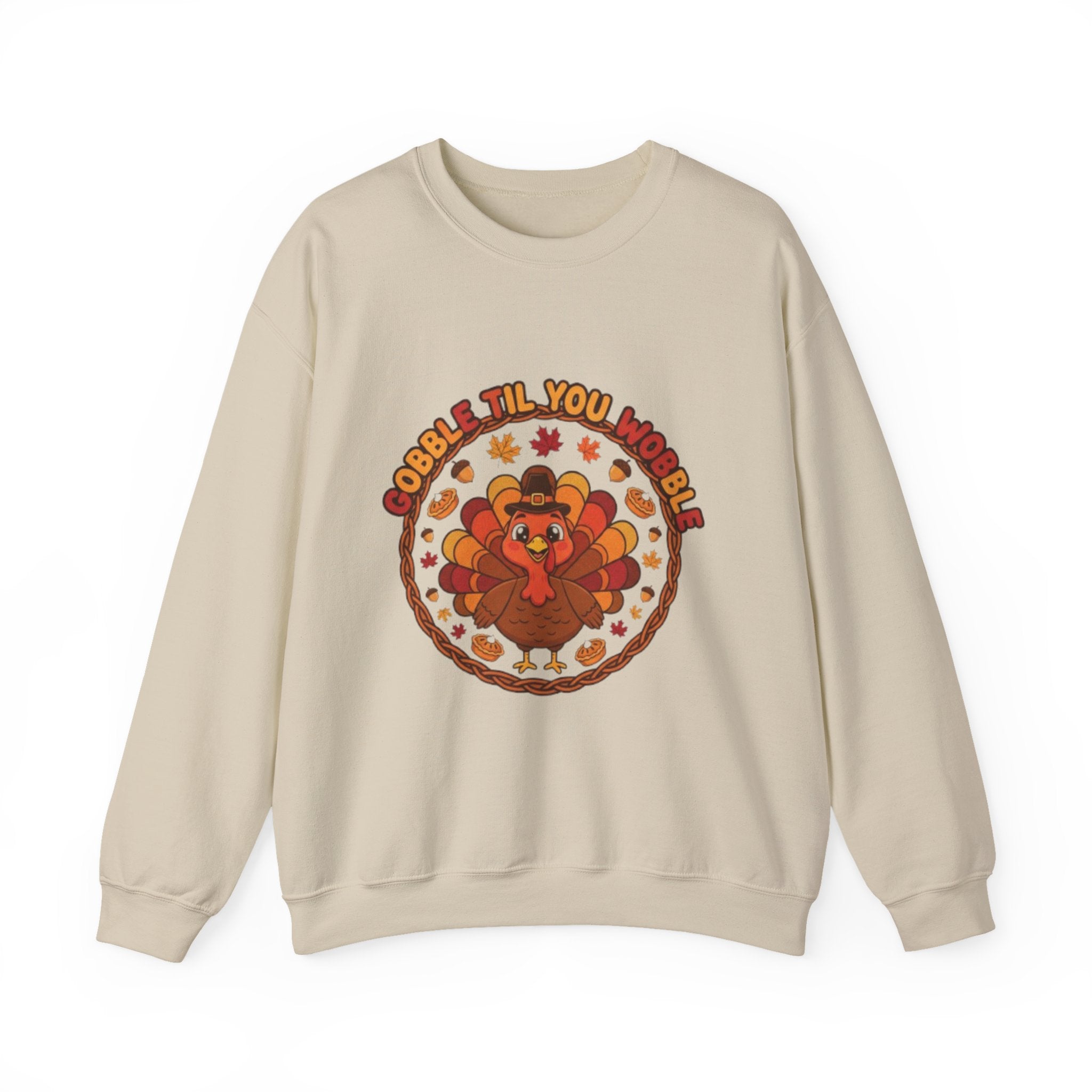 Thanksgiving Sweatshirt — "Gobble ’Til You Wobble" Cute Retro Turkey Crewneck