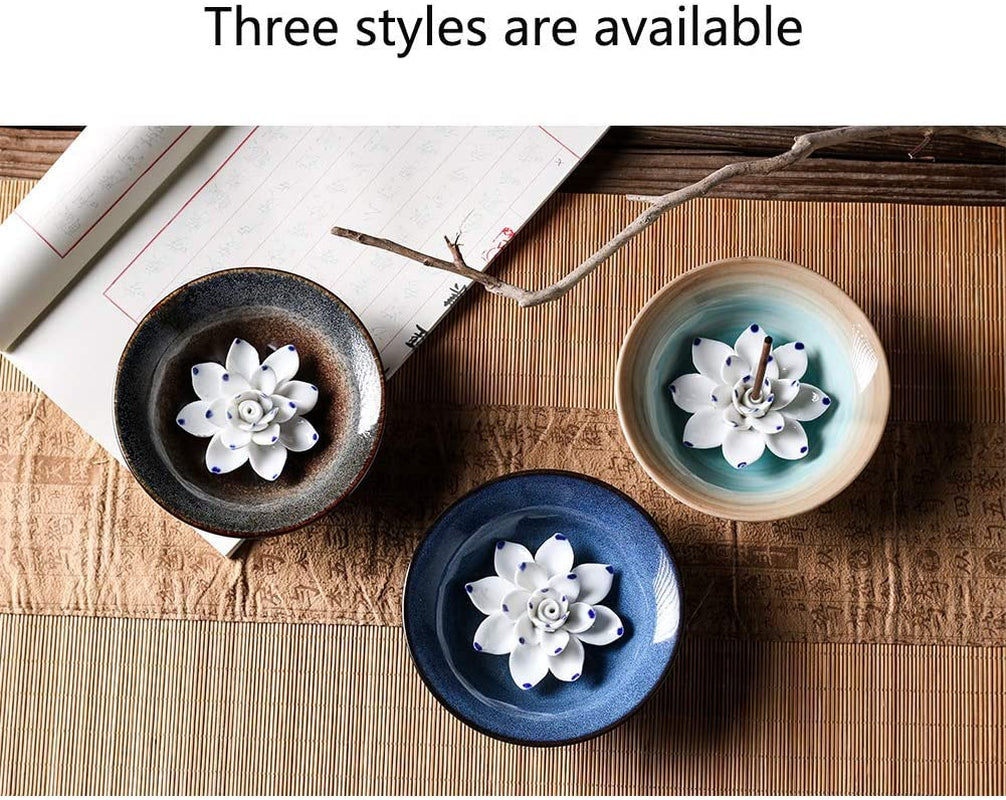 Incense Holder Ceramic Incense Burner Lotus Incense Holder for Sticks Handicraft Incense Stick Holder 4.62 Inch Dark Blue