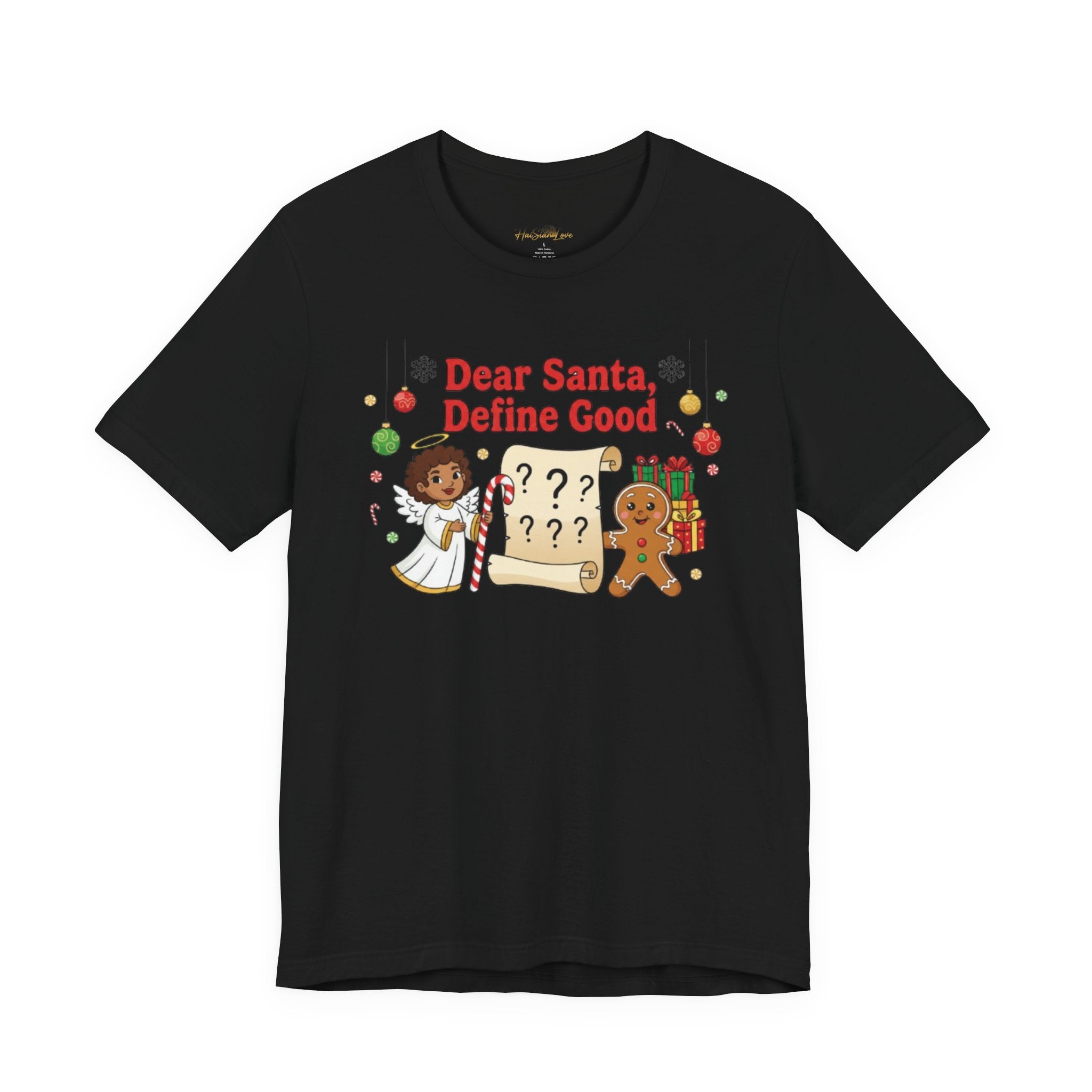 Dear Santa Define Good Christmas Tee — Cute Kids Holiday Shirt with Gingerbread & List
