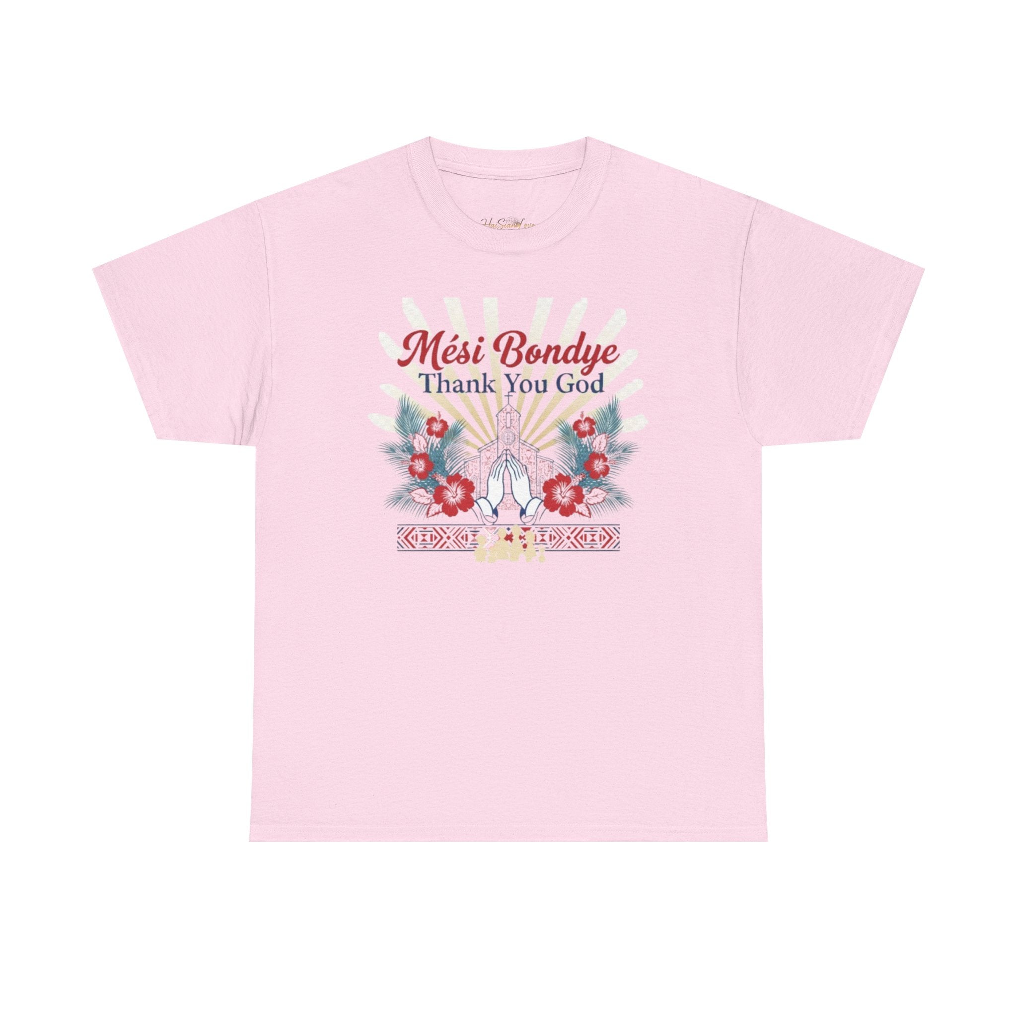 Mèsi Bondye "Thank You God" Floral Tee – Haitian Creole Faith T-Shirt
