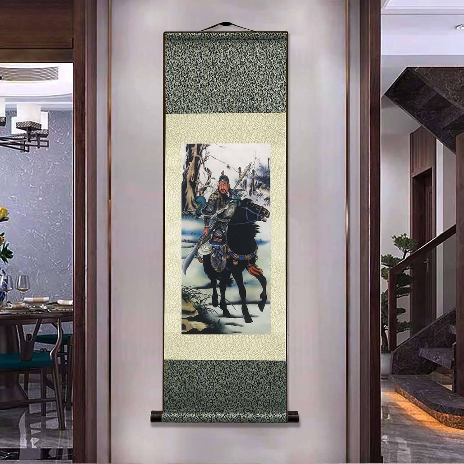 Asian Wall Decor Beautiful Silk Scroll Painting Oriental Decor Chinese Art Wall Scroll Hanging Painting Scroll (36.2 X 12 In) (C9)