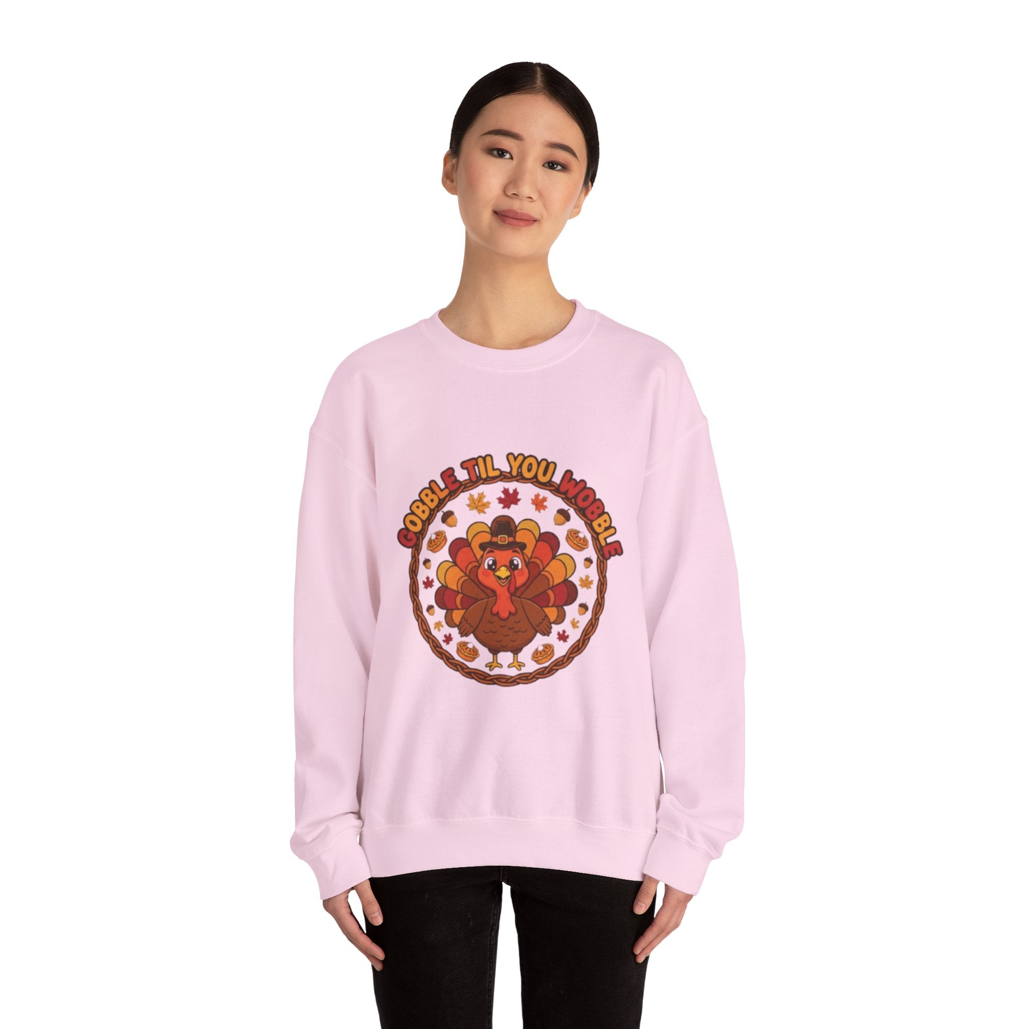 Thanksgiving Sweatshirt — "Gobble ’Til You Wobble" Cute Retro Turkey Crewneck