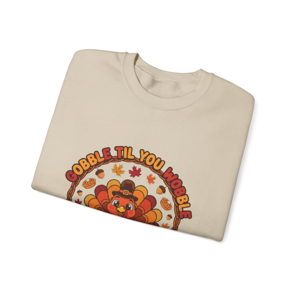 Thanksgiving Sweatshirt — "Gobble ’Til You Wobble" Cute Retro Turkey Crewneck
