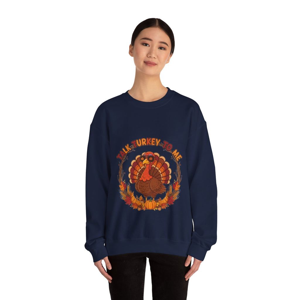 Thanksgiving Turkey Crewneck Sweatshirt - "Talk Turkey To Me" Fall Graphic
