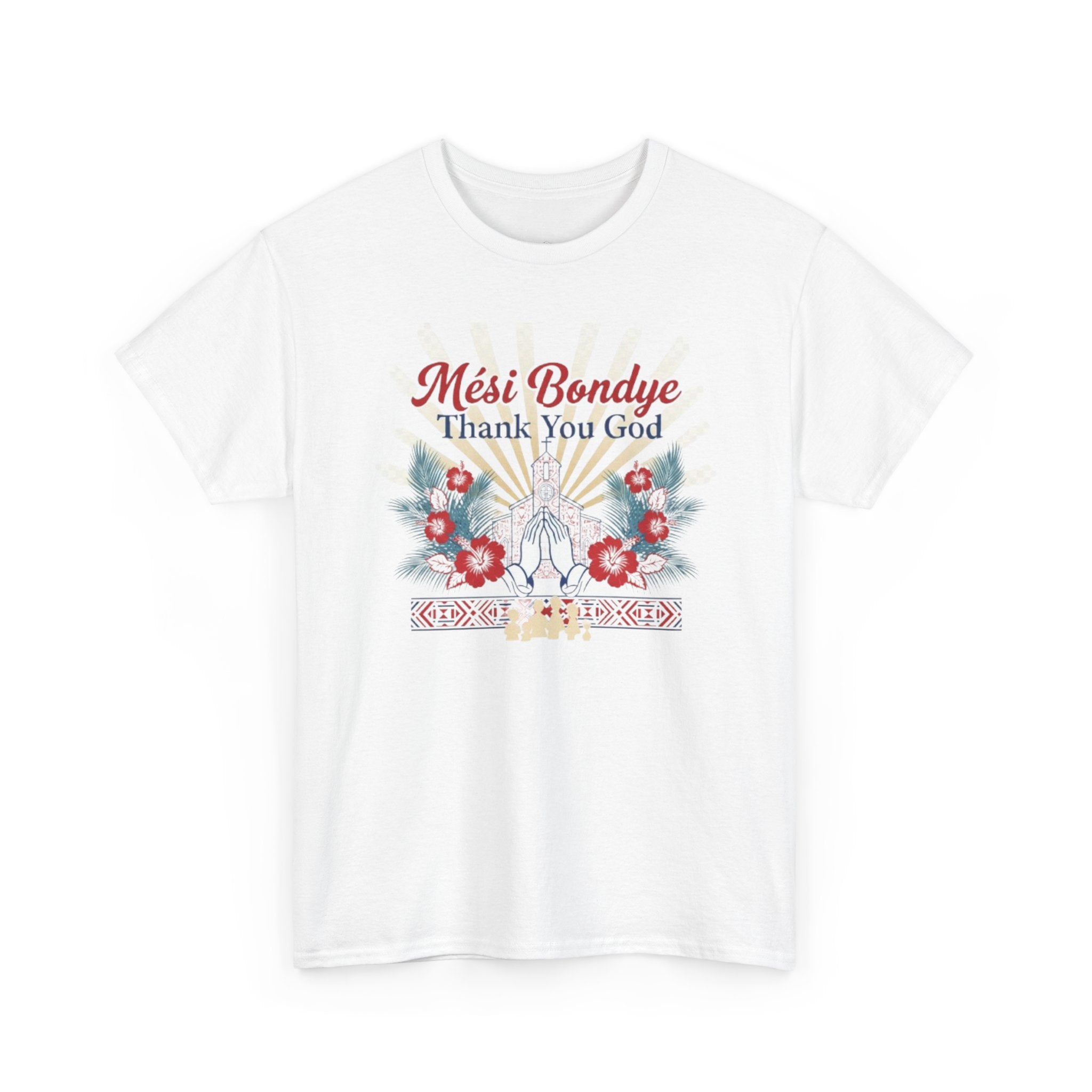 Mèsi Bondye "Thank You God" Floral Tee – Haitian Creole Faith T-Shirt