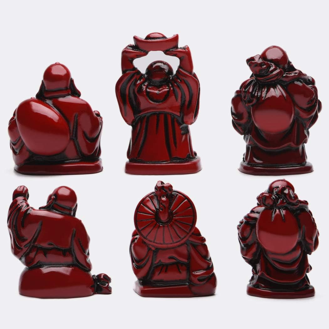 BRABUD 2'' Red Resin Laughing Buddha Figurines Good Gift and Collection Set of 6