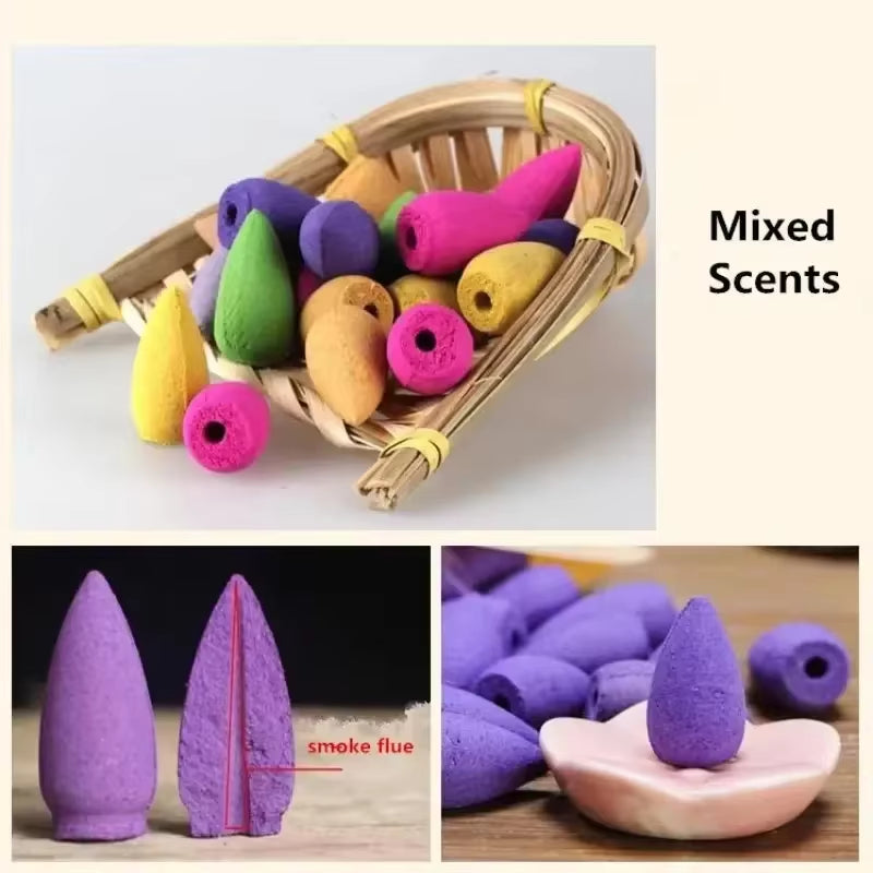 Backflow Incense Cones for Waterfall Mixed Natural Scents Waterfall Incense Burner Holder Gift Ideal for Yoga Aromatherapy