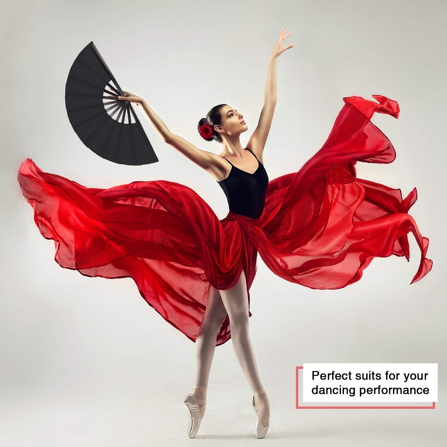 6 Packs Large Clap Fans for Line Dancing Large Chinese Folding Hand Fans for Men and Women, Festival, Tai Ji, Kungfu, Martial Art, Gifts (Black)