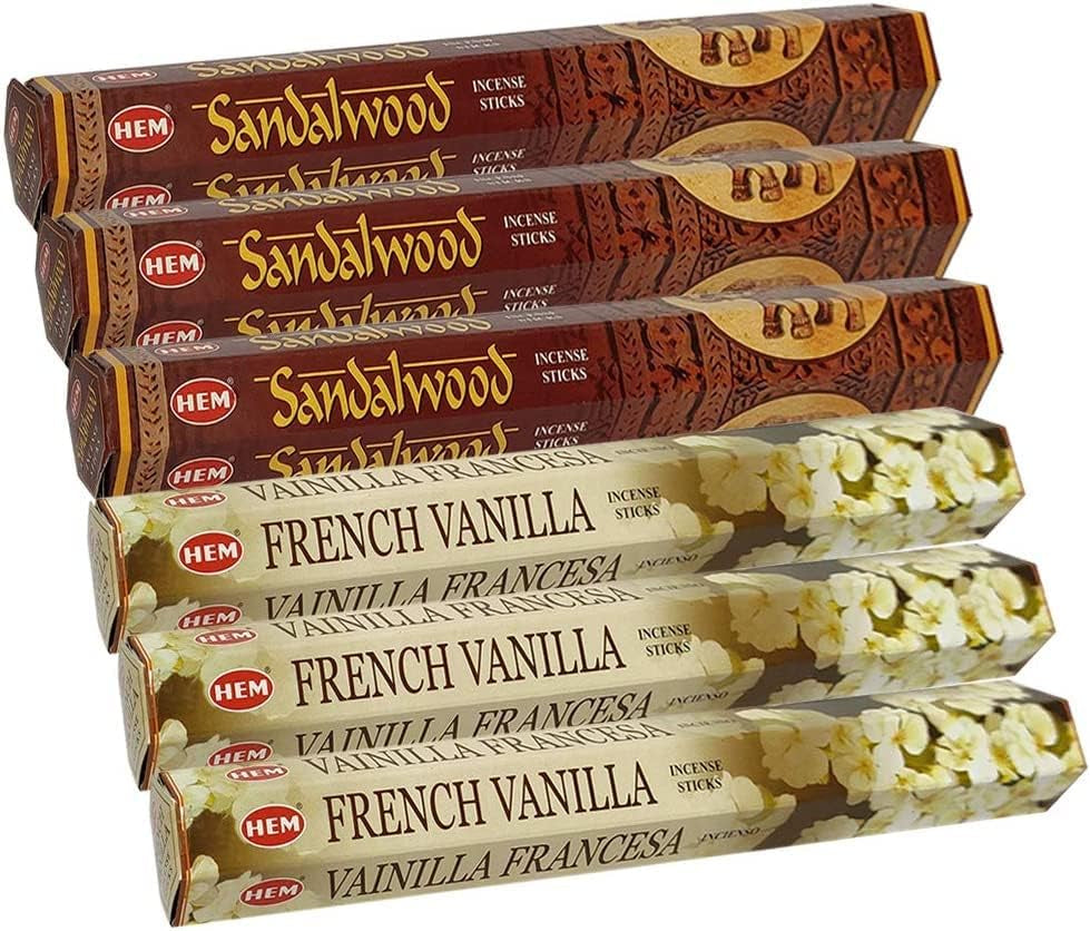 Sandalwood Incense Sticks and French Vanilla Incense Sticks with Incense Holder Bundle for Home Fragrance and Spiritual Décor