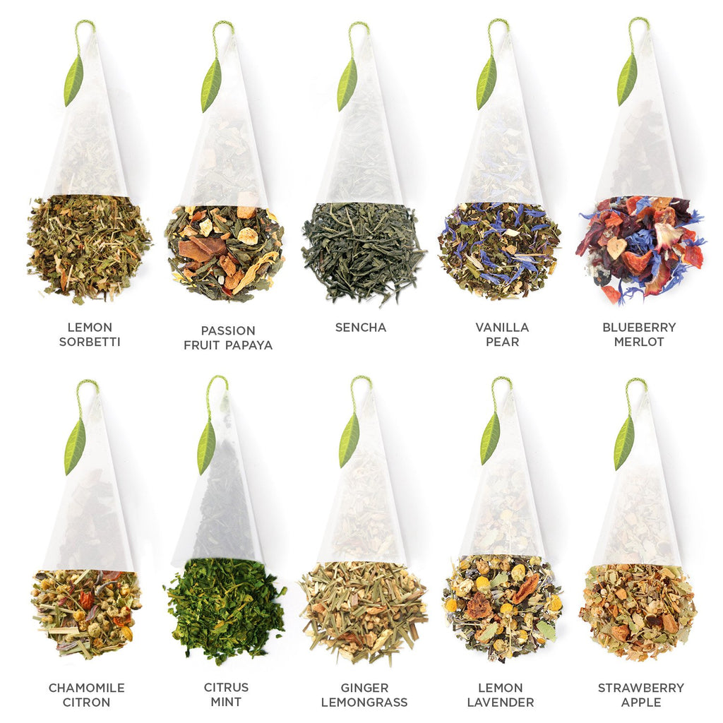 Tea Tasting Assortment Premium Tea Chest Gift Sampler, 40 Count, 2 of Each Variety Blend Individually Wrapped Handcrafted Pyramid Infuser Bags