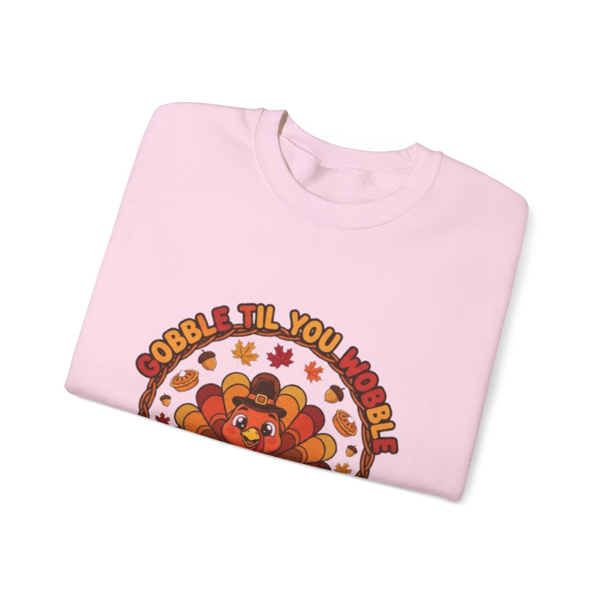 Thanksgiving Sweatshirt — "Gobble ’Til You Wobble" Cute Retro Turkey Crewneck