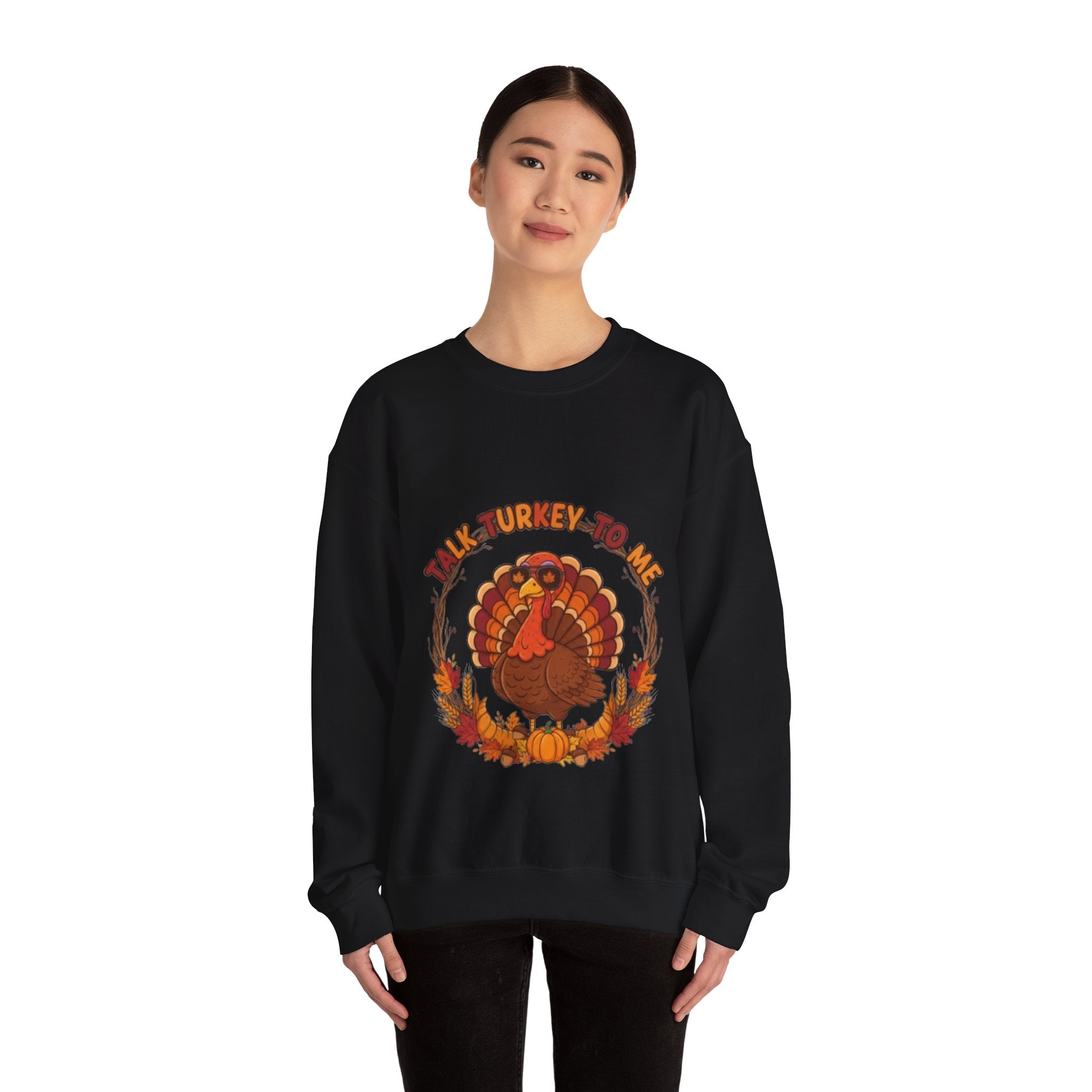 Thanksgiving Turkey Crewneck Sweatshirt - "Talk Turkey To Me" Fall Graphic