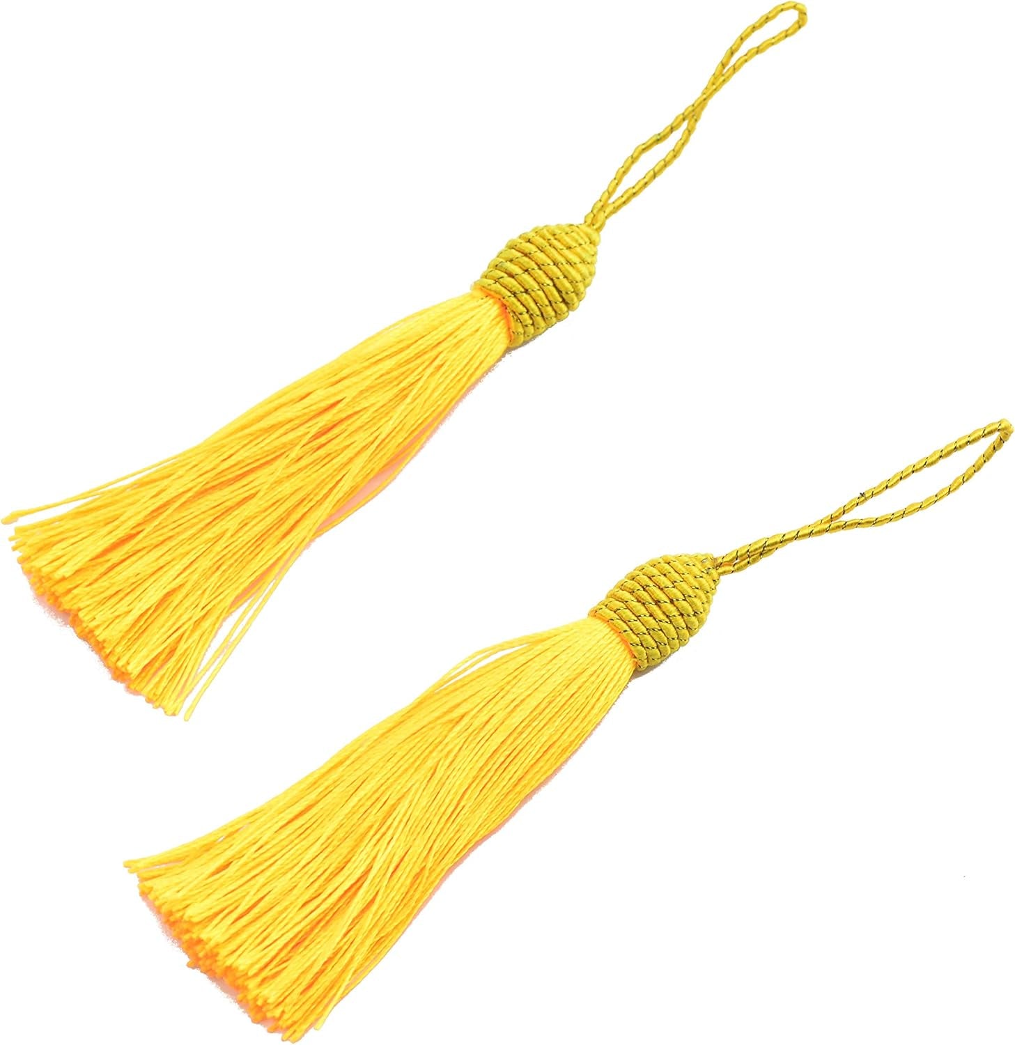 20Pcs 15.5Cm/6 Inch Silky Floss Bookmark Tassels with 2-Inch Cord Loop and Small Chinese Knot for Jewelry Making, Souvenir, Bookmarks, DIY Craft Accessory (Royal Gold)