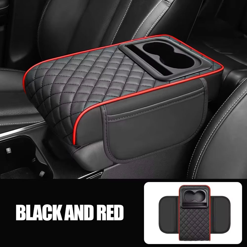 Car Armrest Storage Box, Car Center Console Organizer, Armrest Heightening Cushion with Cup Holder Armrest Storage Organizer Box