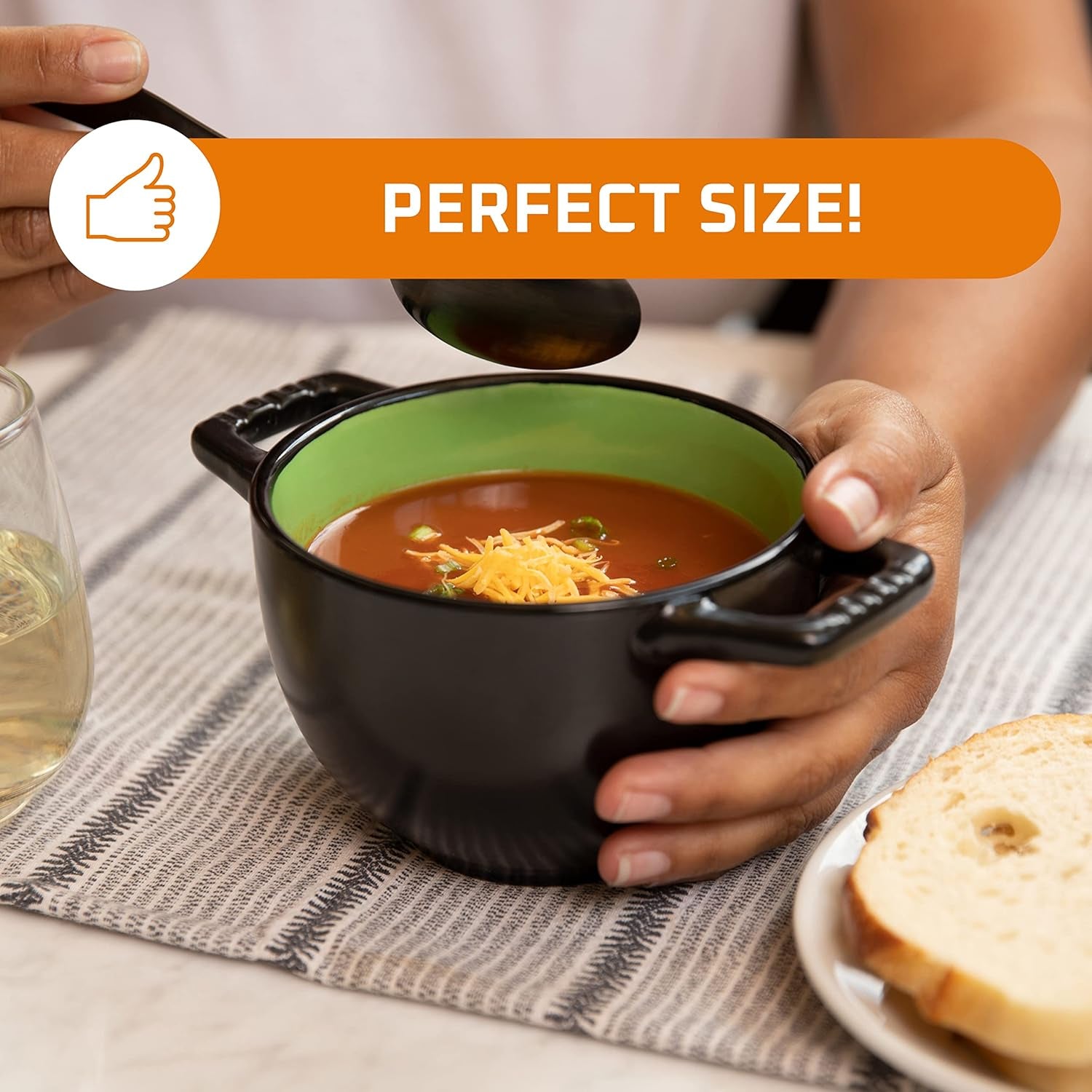 24 Oz French Onion Soup Crocks with Handles, Ceramic Bowls for Rice, Dessert, Pasta, Cereal, Dishwasher, Microwave, Oven & Broil Safe, Set of 4 Soup Mugs, Black/Multicolor