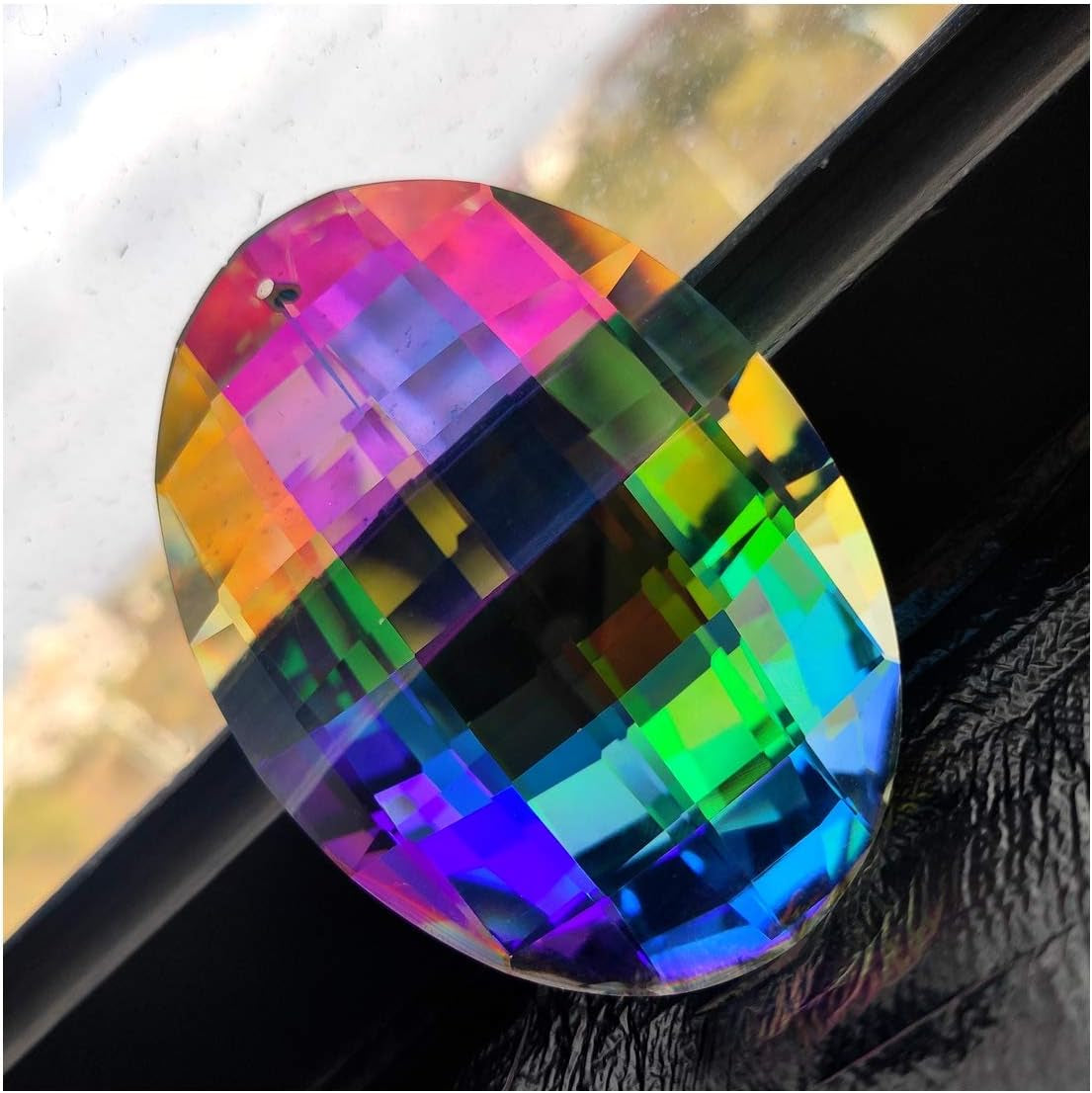 Colorful Oval Drop Hanging Crystals Chandelier Prisms Feng Shui Ornament Window Suncatchers 76Mm