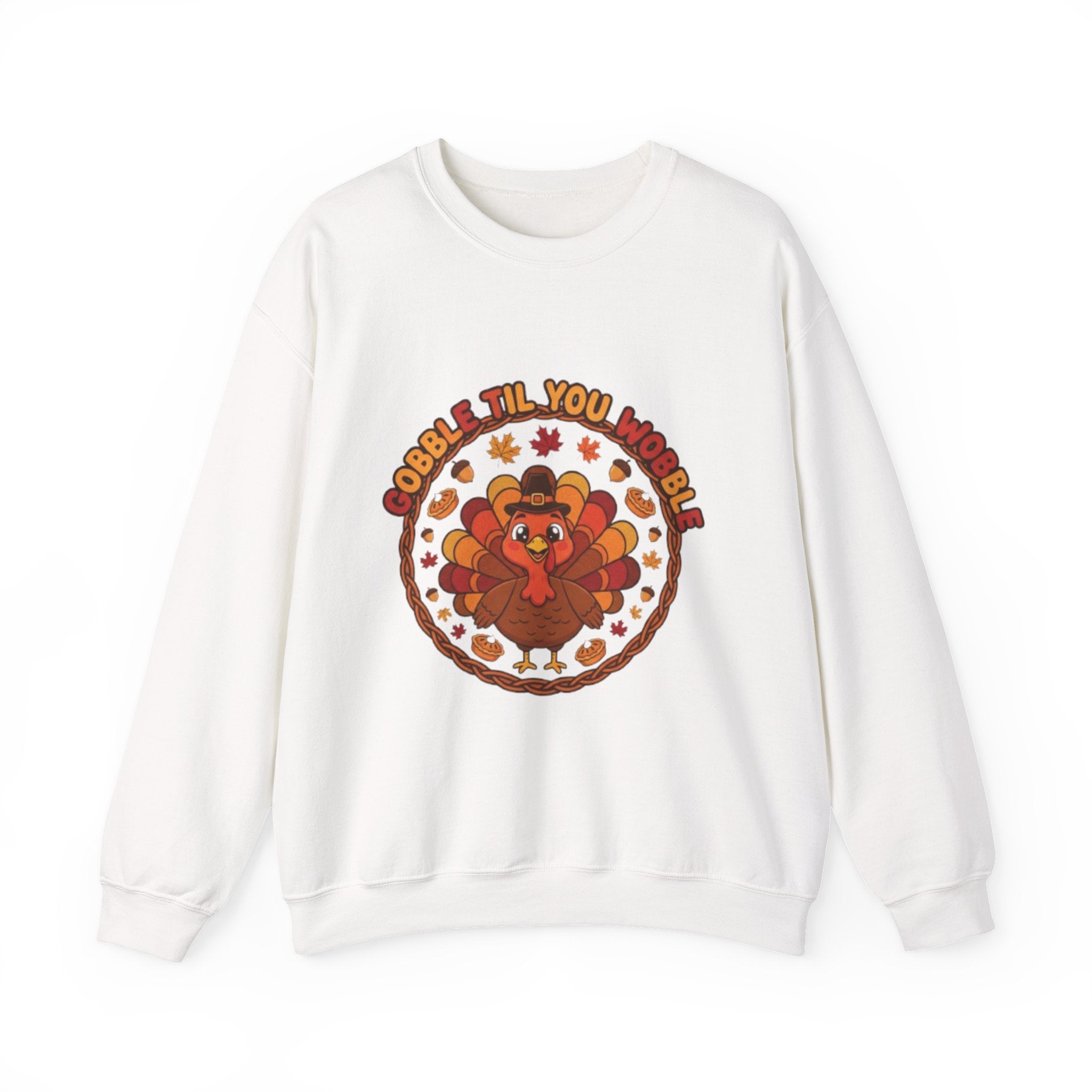 Thanksgiving Sweatshirt — "Gobble ’Til You Wobble" Cute Retro Turkey Crewneck