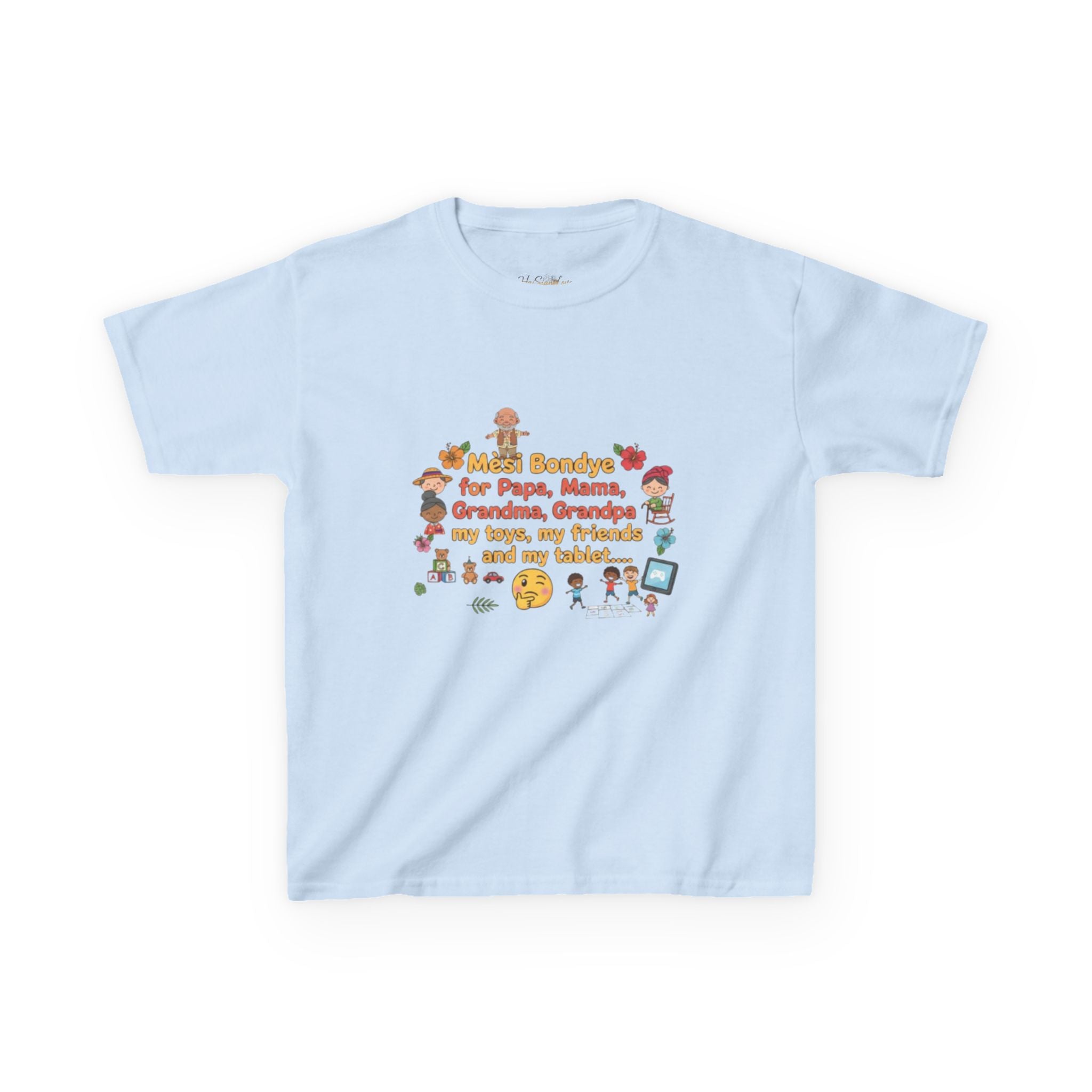 Kids Tee — 'Mèsi Bondye for Papa, Mama, Grandma, Grandpa' Thanksgiving Gratitude Shirt