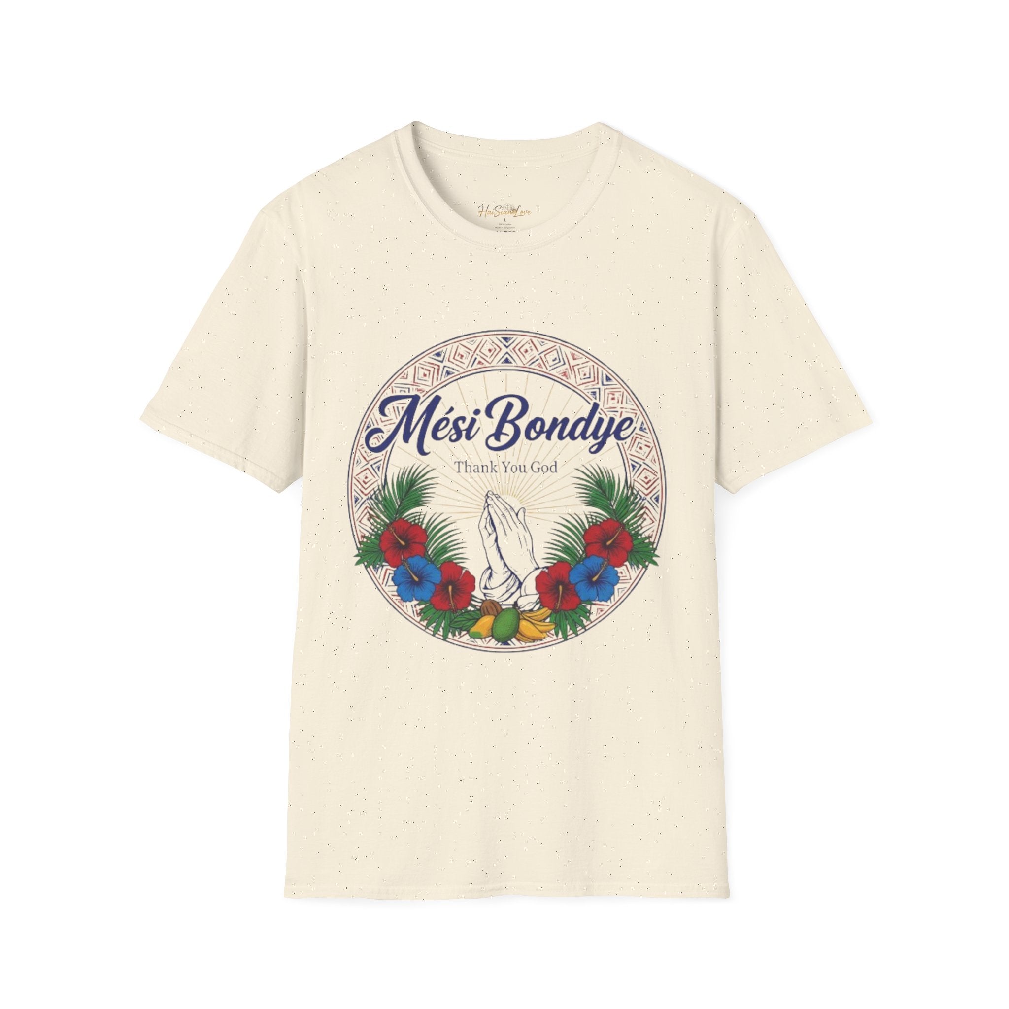 Mèsi Bondye Prayer T-Shirt — Haitian Creole "Thank You God" Floral Tee
