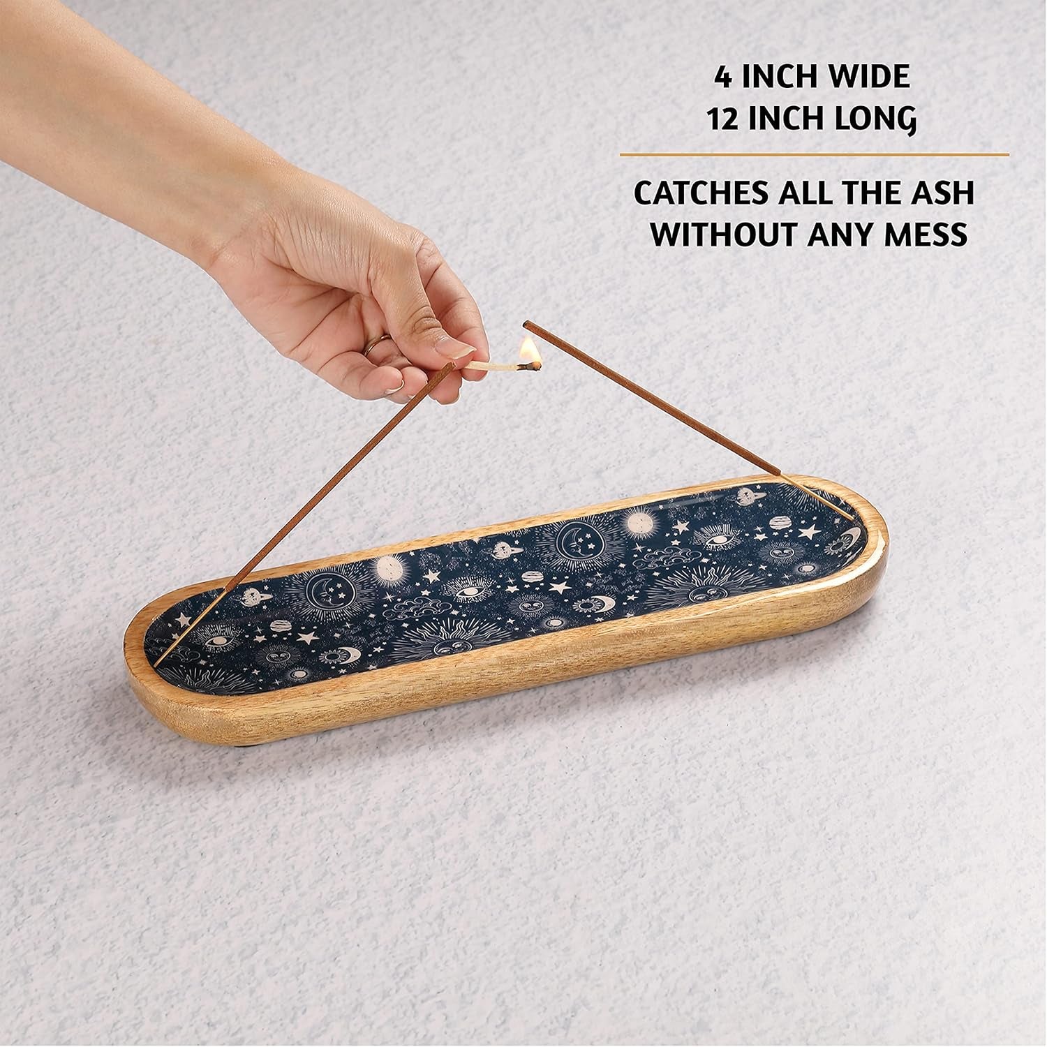 Incense Holder for Sticks or Incense Burner Holder, Modern Insence-Stick Holder or Ash Catcher for Home Décor, Wooden Inscents-Holders, Mango Wood Trough, Cosmic