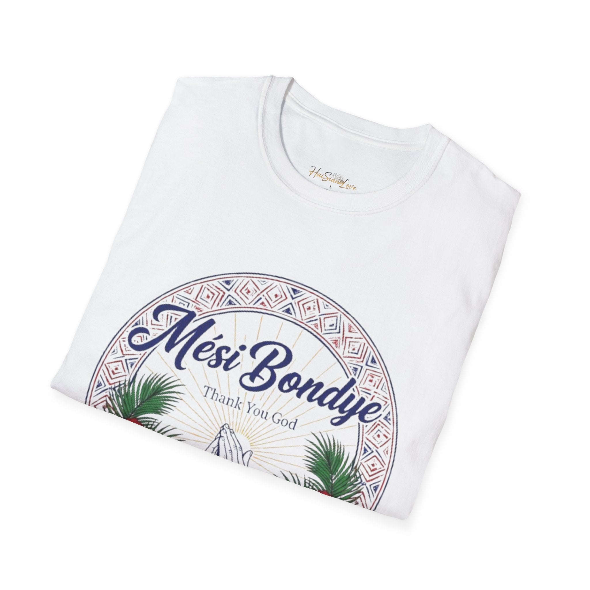Mèsi Bondye Prayer T-Shirt — Haitian Creole "Thank You God" Floral Tee