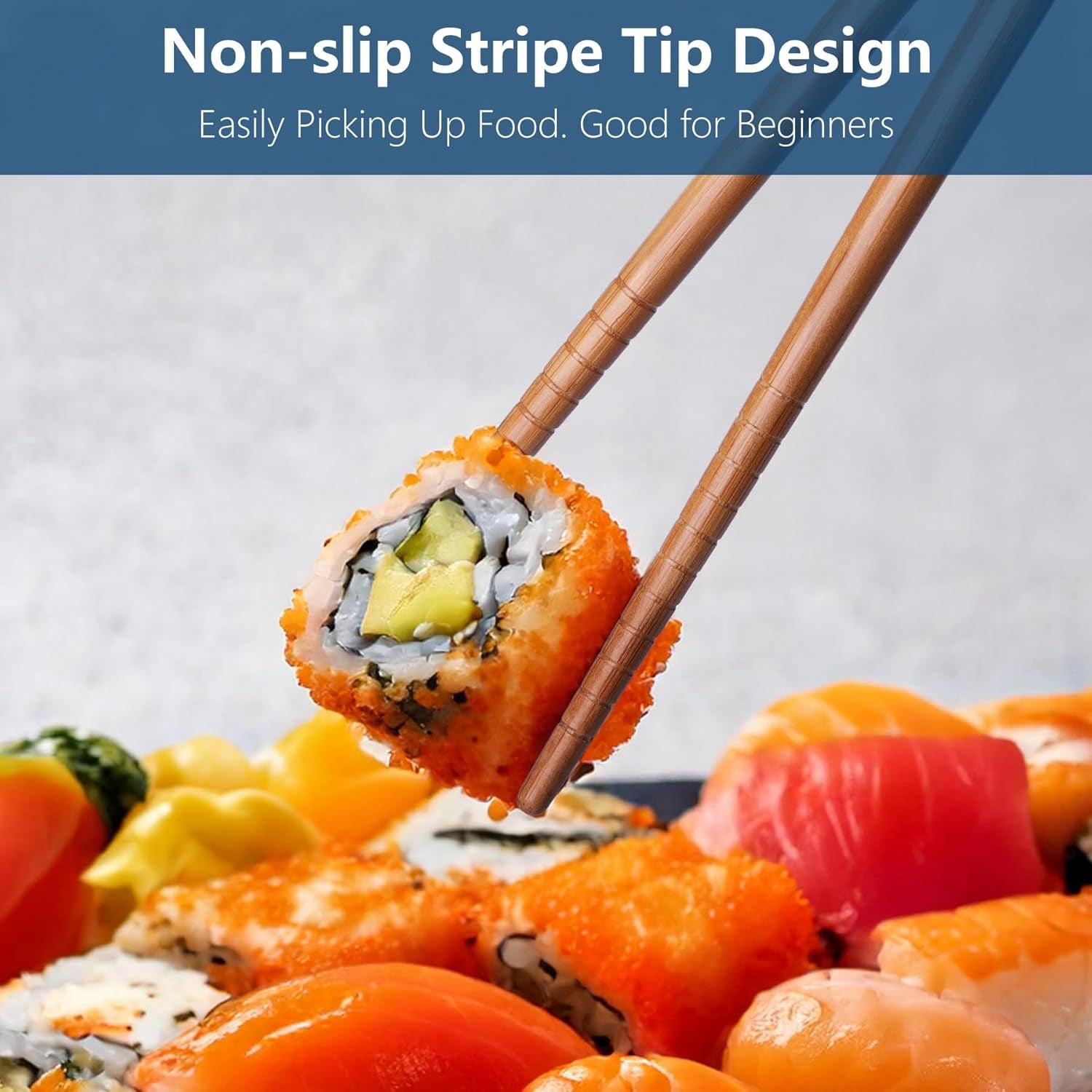 5 Pairs Bamboo Chopsticks Reusable Chop Sticks Japanese Style Bamboo Chopstick with Black Box Lightweight 8.8 Inch/22.5Cm Non-Slip Chopsticks Gift Set