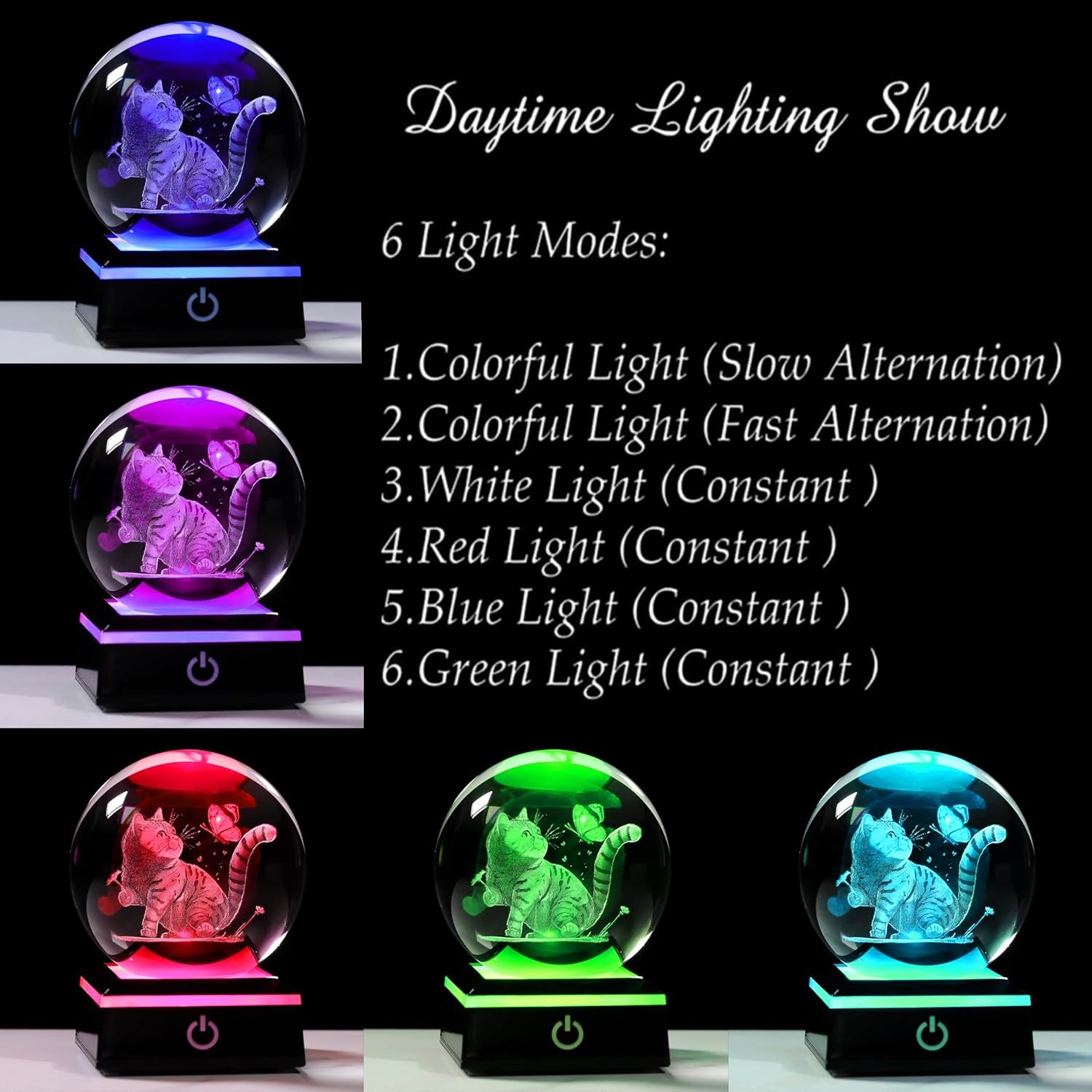 Crystal Ball - 3D Laser Cat Decor Glass Animals Red Bird Figurines Statue & Night Light