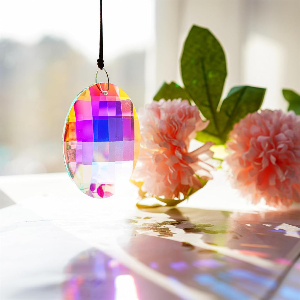 Colorful Oval Drop Hanging Crystals Chandelier Prisms Feng Shui Ornament Window Suncatchers 76Mm