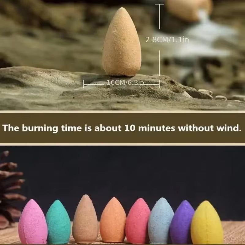 Backflow Incense Cones for Waterfall Mixed Natural Scents Waterfall Incense Burner Holder Gift Ideal for Yoga Aromatherapy