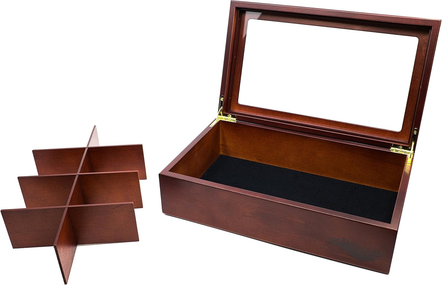 Wooden Tea Box Storage Chest, 8 Compartments W/Glass Window (Cherrywood)